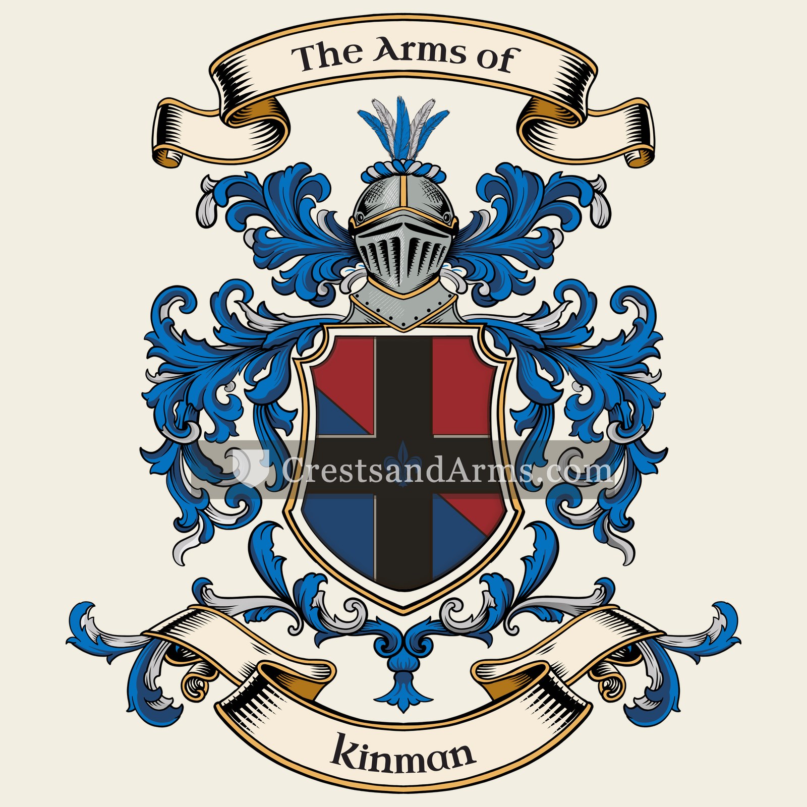 The Kinman coat of arms, drawn from the recorded blazon