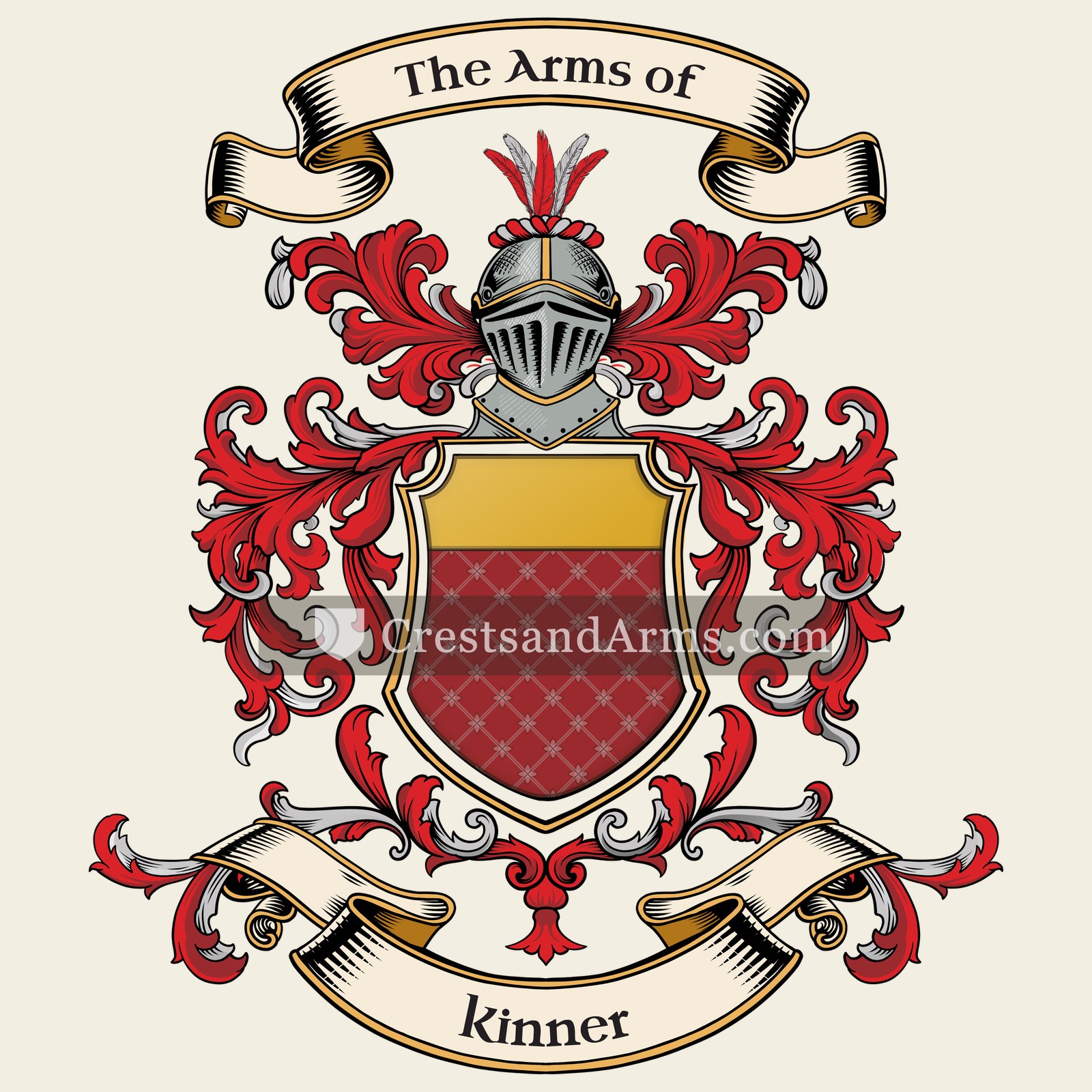 The Kinner coat of arms, drawn from the recorded blazon