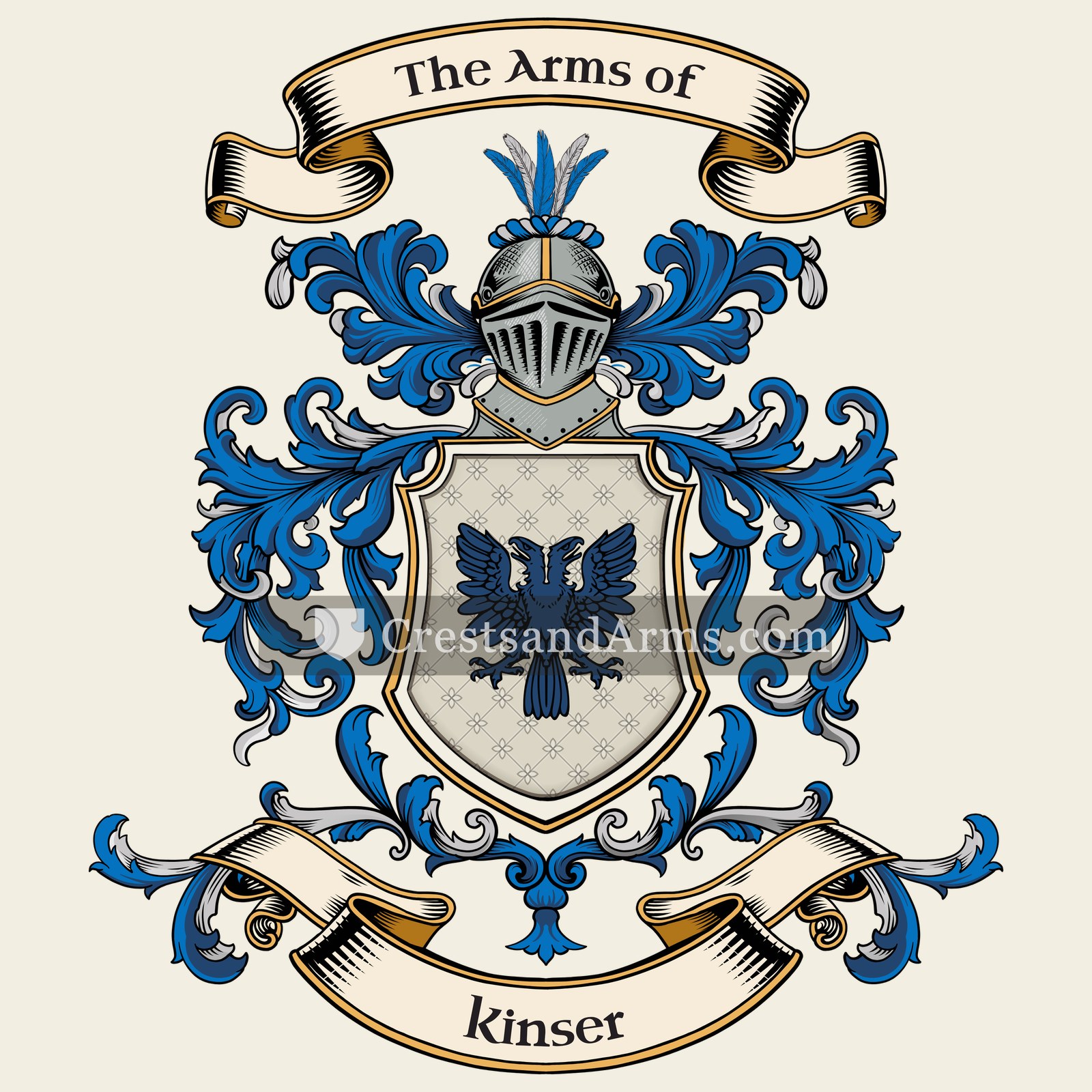 The Kinser coat of arms, drawn from the recorded blazon