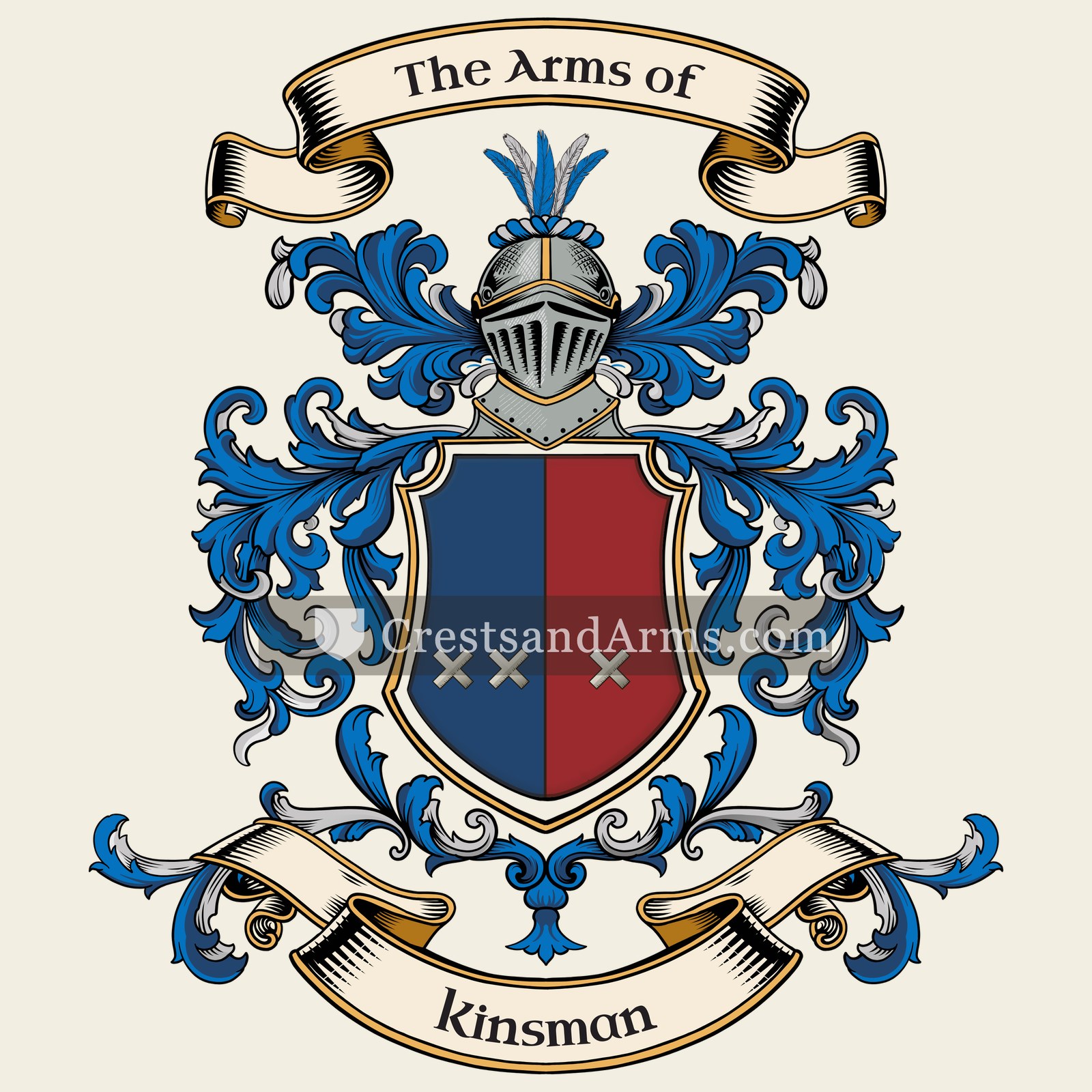 The Kinsman coat of arms, drawn from the recorded blazon