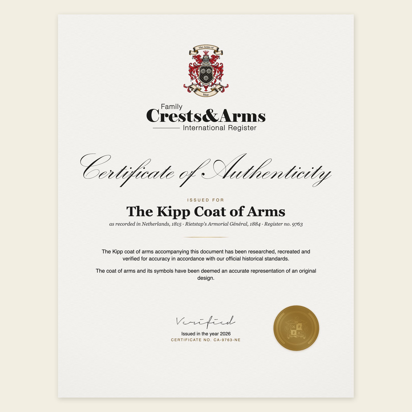 Certificate of authenticity
