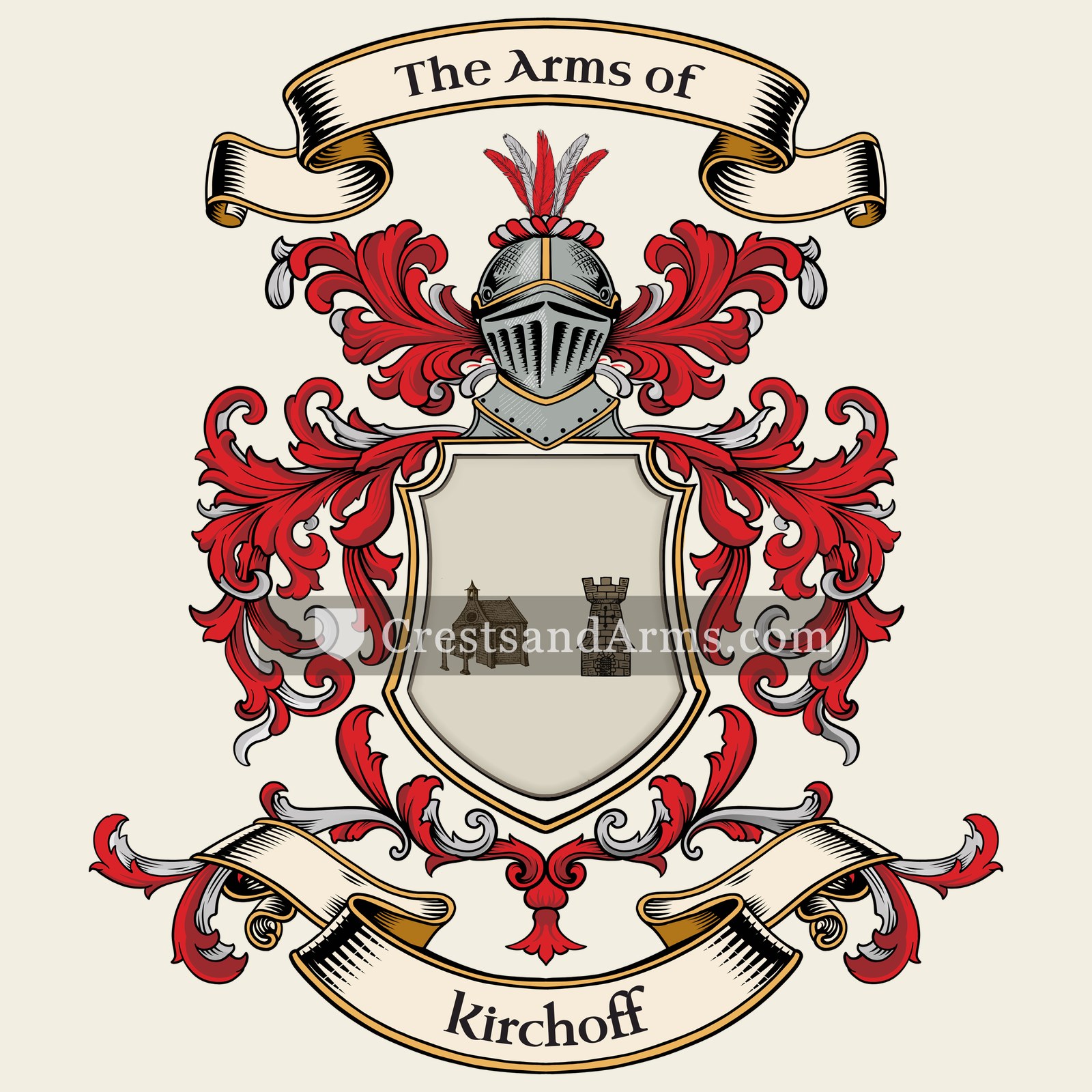 The Kirchoff coat of arms, drawn from the recorded blazon