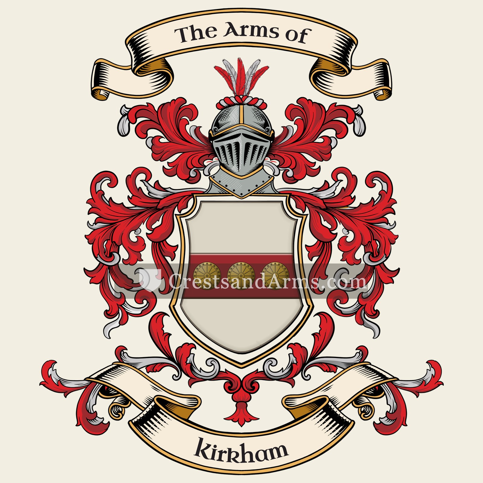 The Kirkham coat of arms, drawn from the recorded blazon
