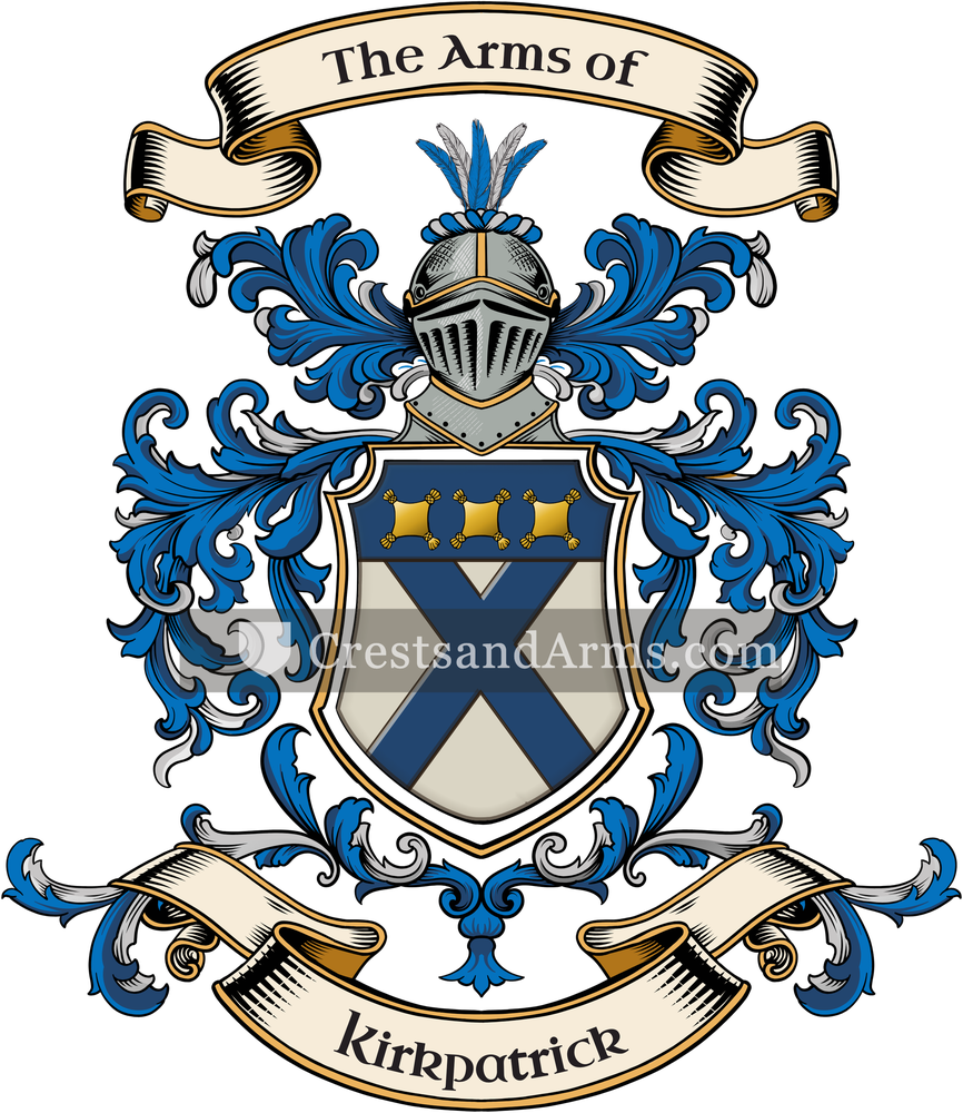 The Kirkpatrick coat of arms, drawn from the recorded blazon