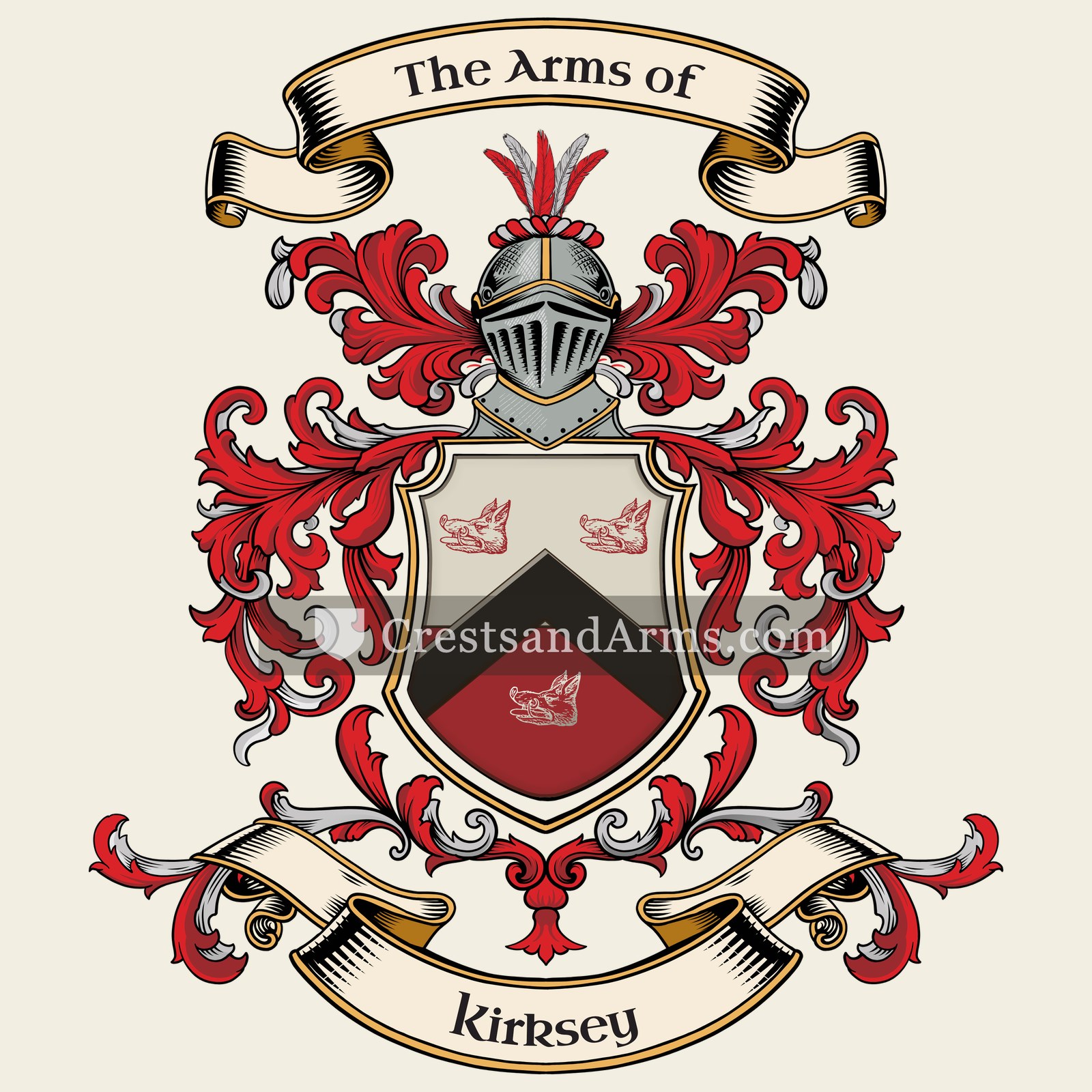The Kirksey coat of arms, drawn from the recorded blazon