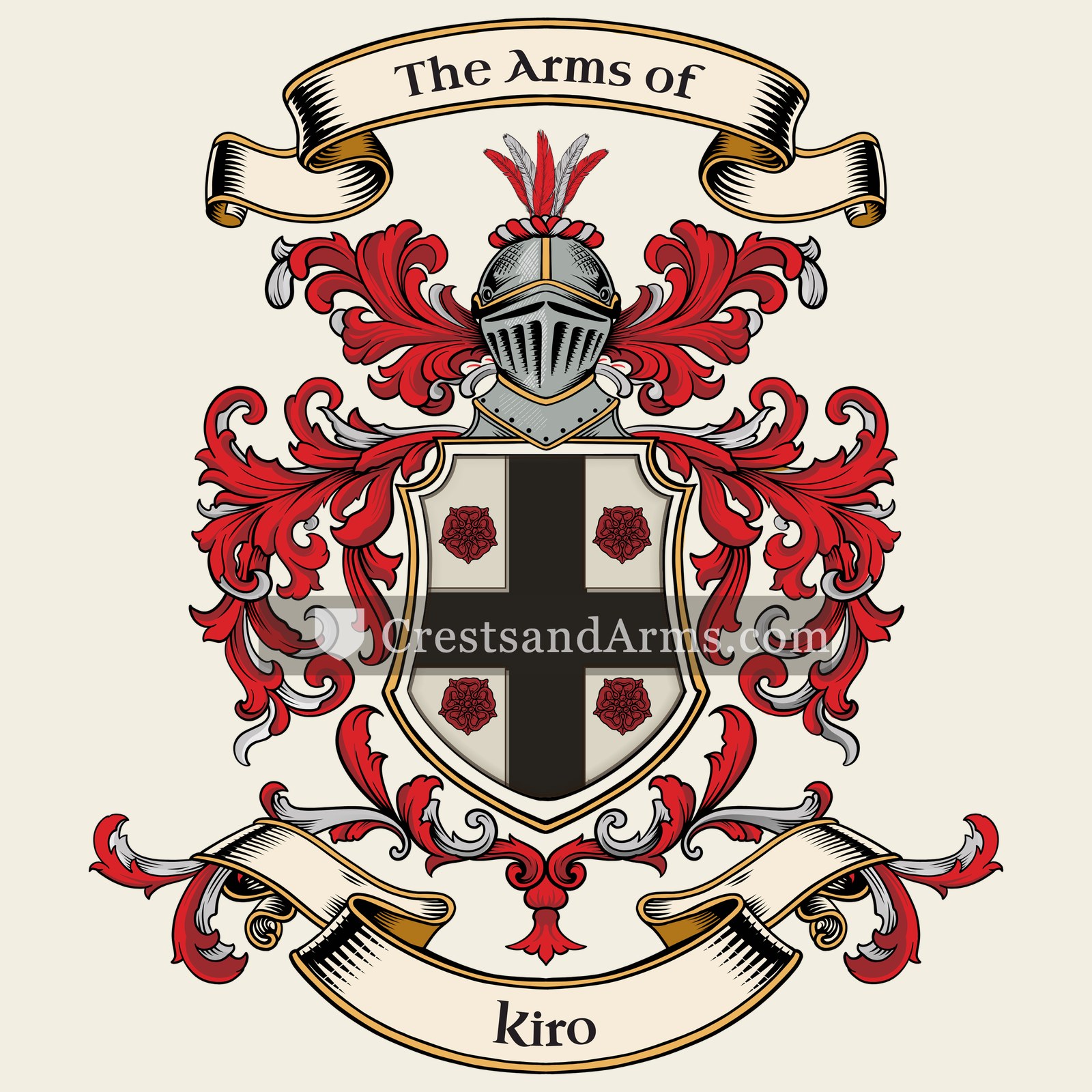 The Kiro coat of arms, drawn from the recorded blazon