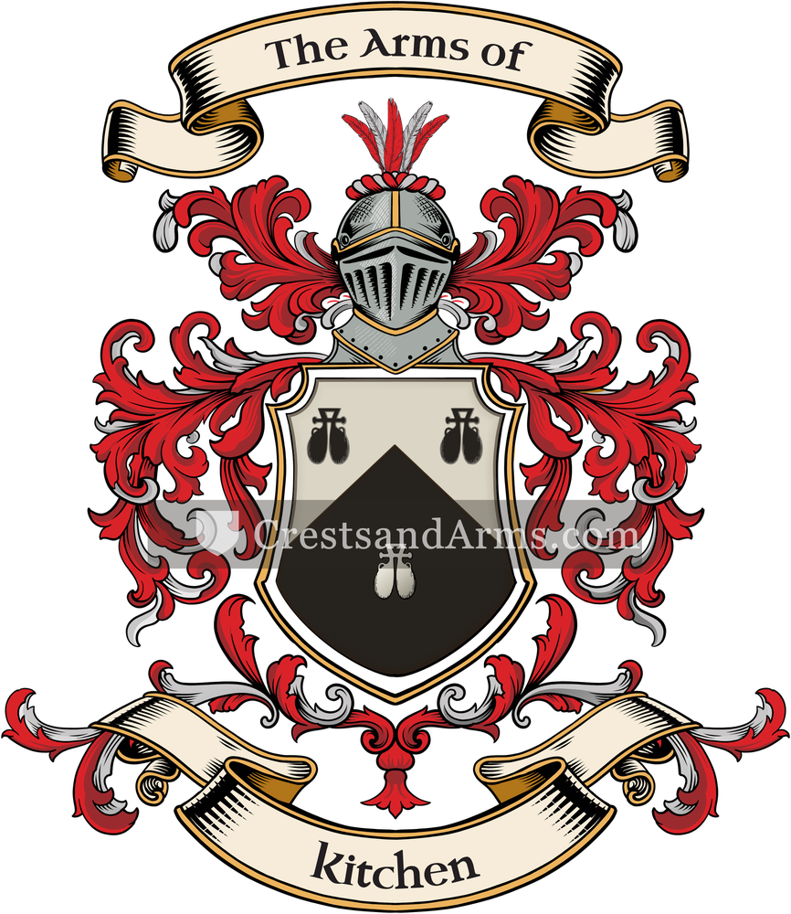 The Kitchen coat of arms, drawn from the recorded blazon