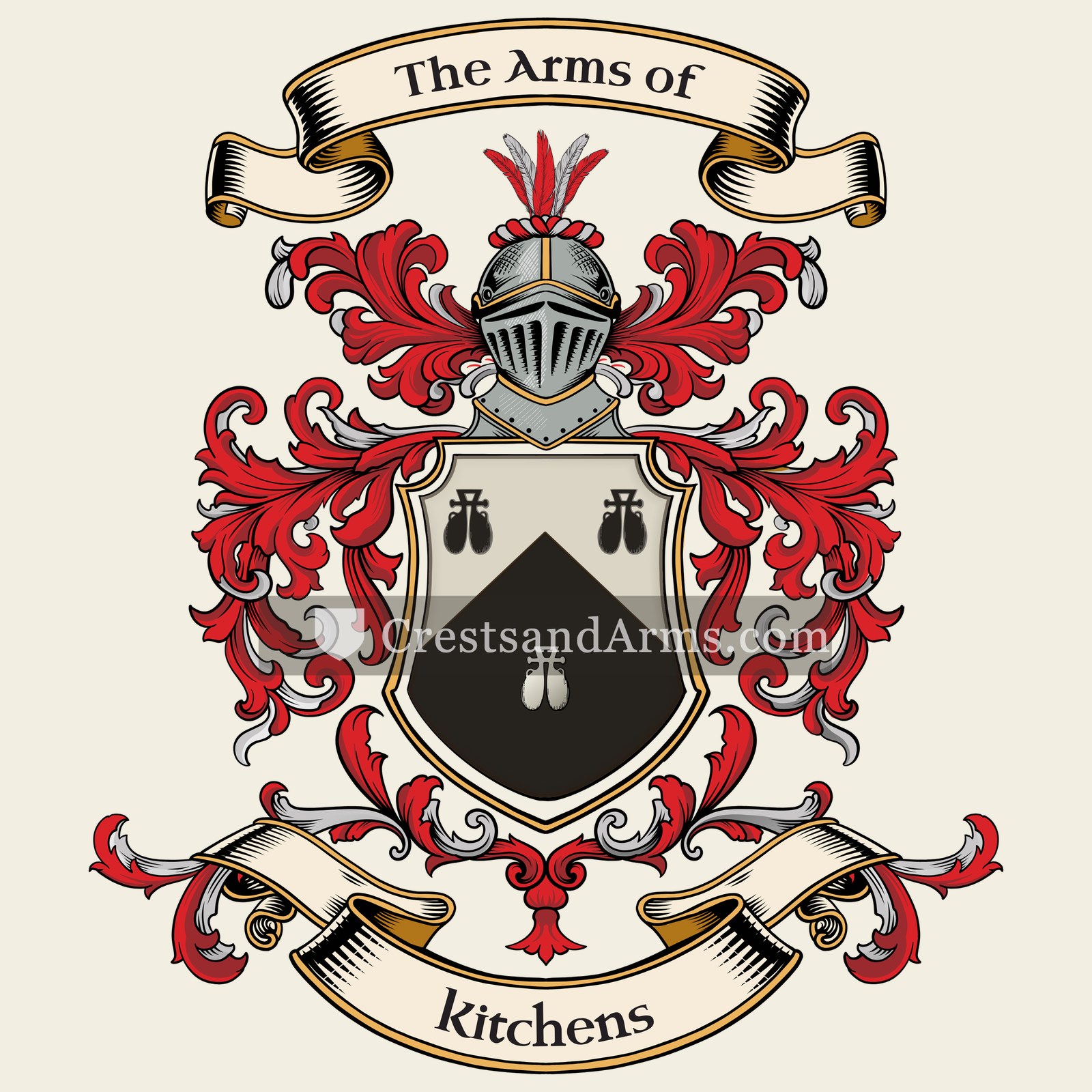 The Kitchens coat of arms, drawn from the recorded blazon
