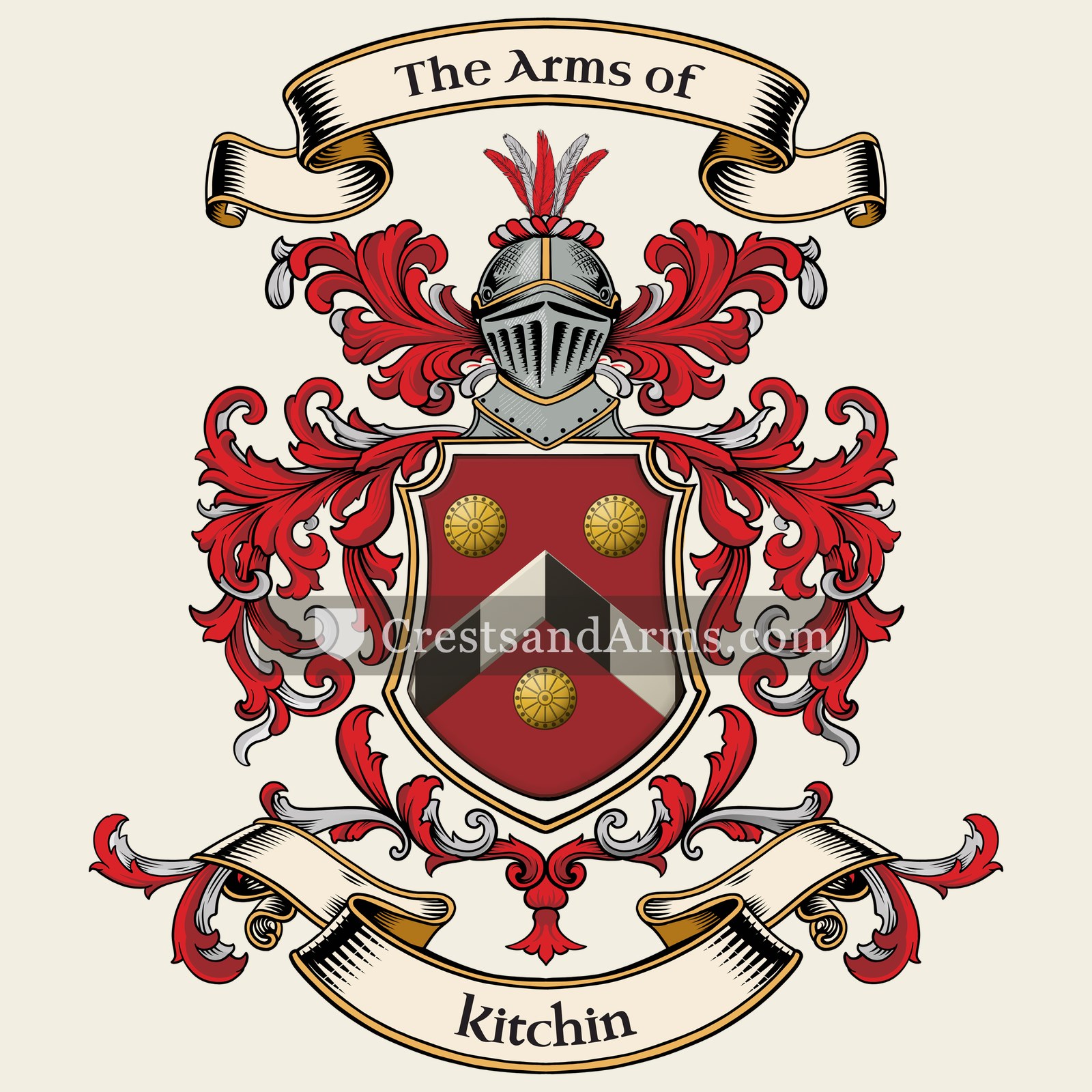 The Kitchin coat of arms, drawn from the recorded blazon