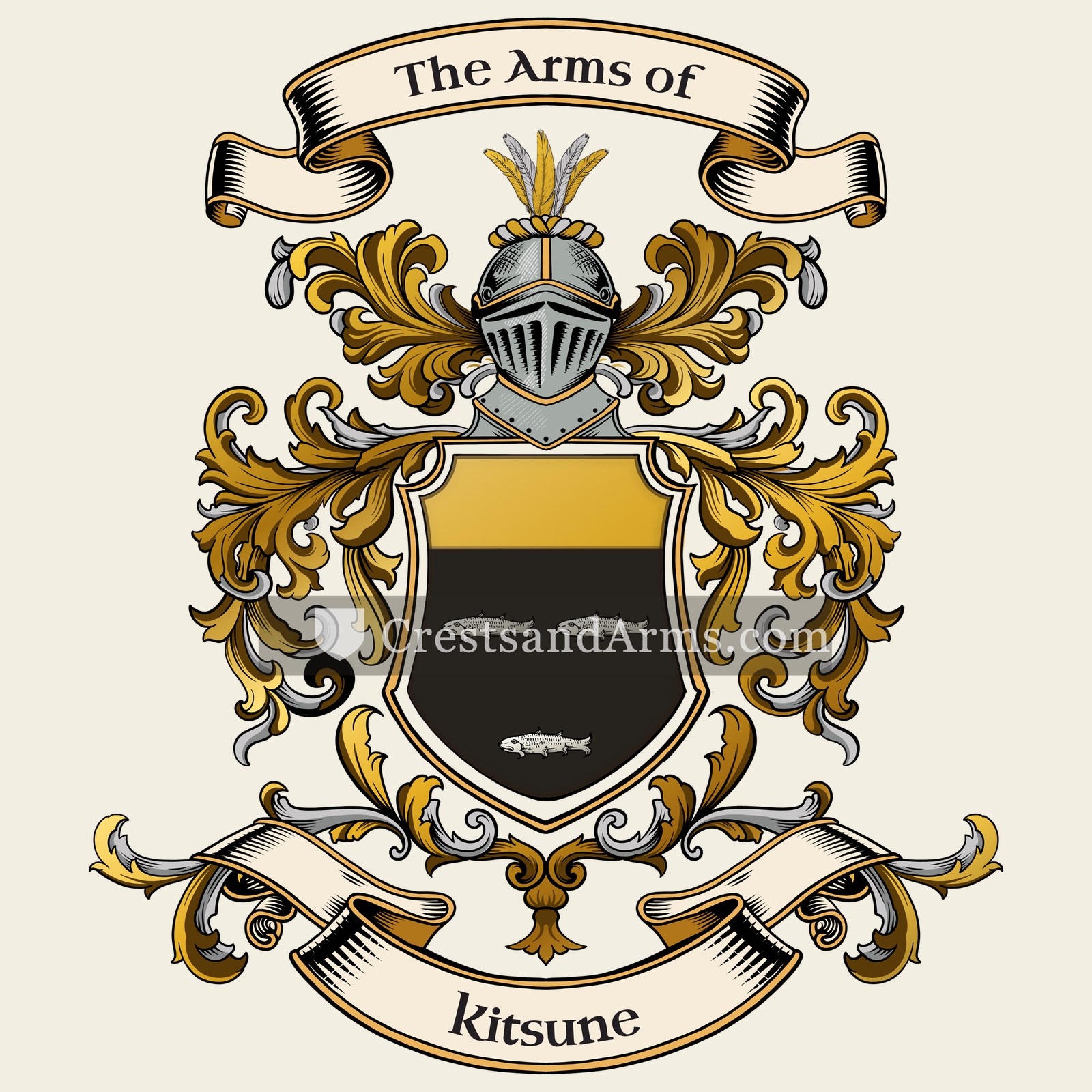 The Kitsune coat of arms, drawn from the recorded blazon