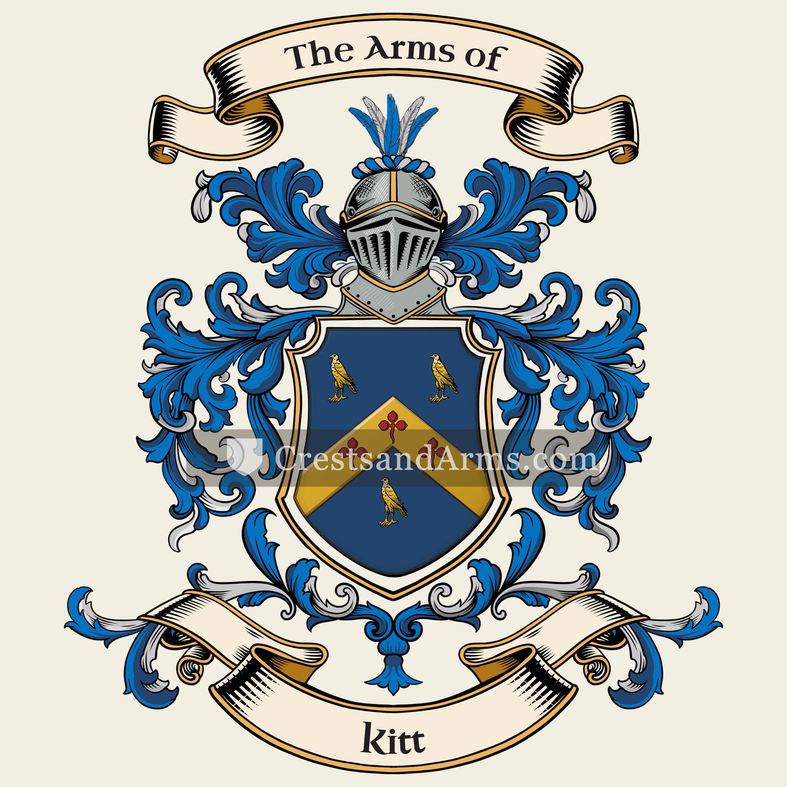 The Kitt coat of arms, drawn from the recorded blazon