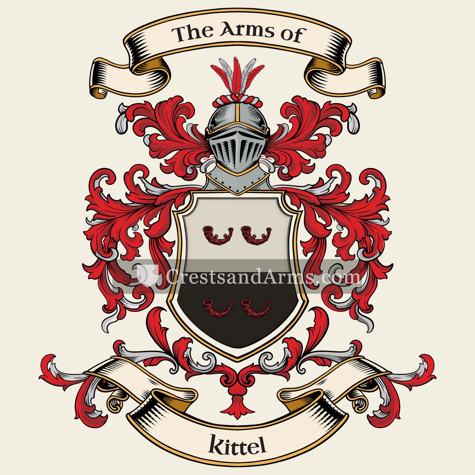 The Kittel coat of arms, drawn from the recorded blazon