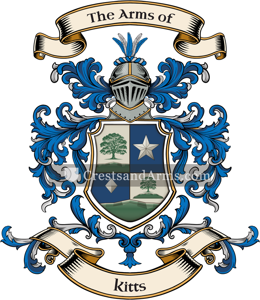 The Kitts coat of arms, drawn from the recorded blazon