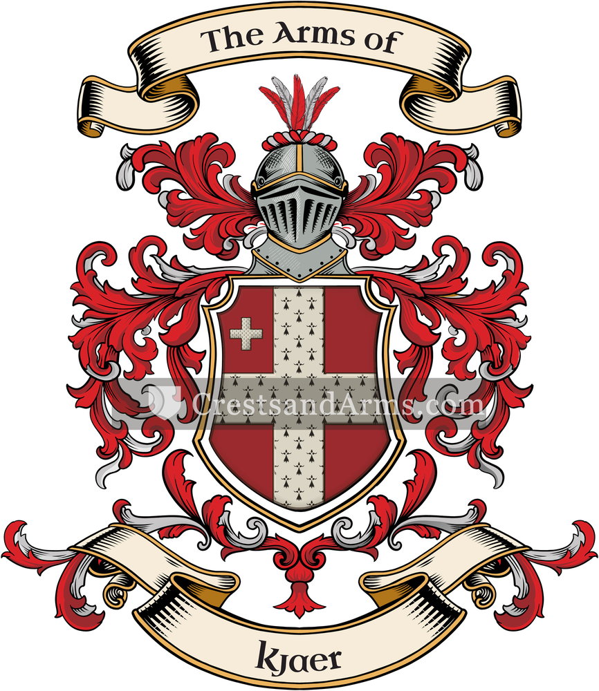 The Kjaer coat of arms, drawn from the recorded blazon
