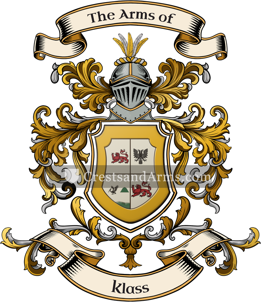 The Klass coat of arms, drawn from the recorded blazon