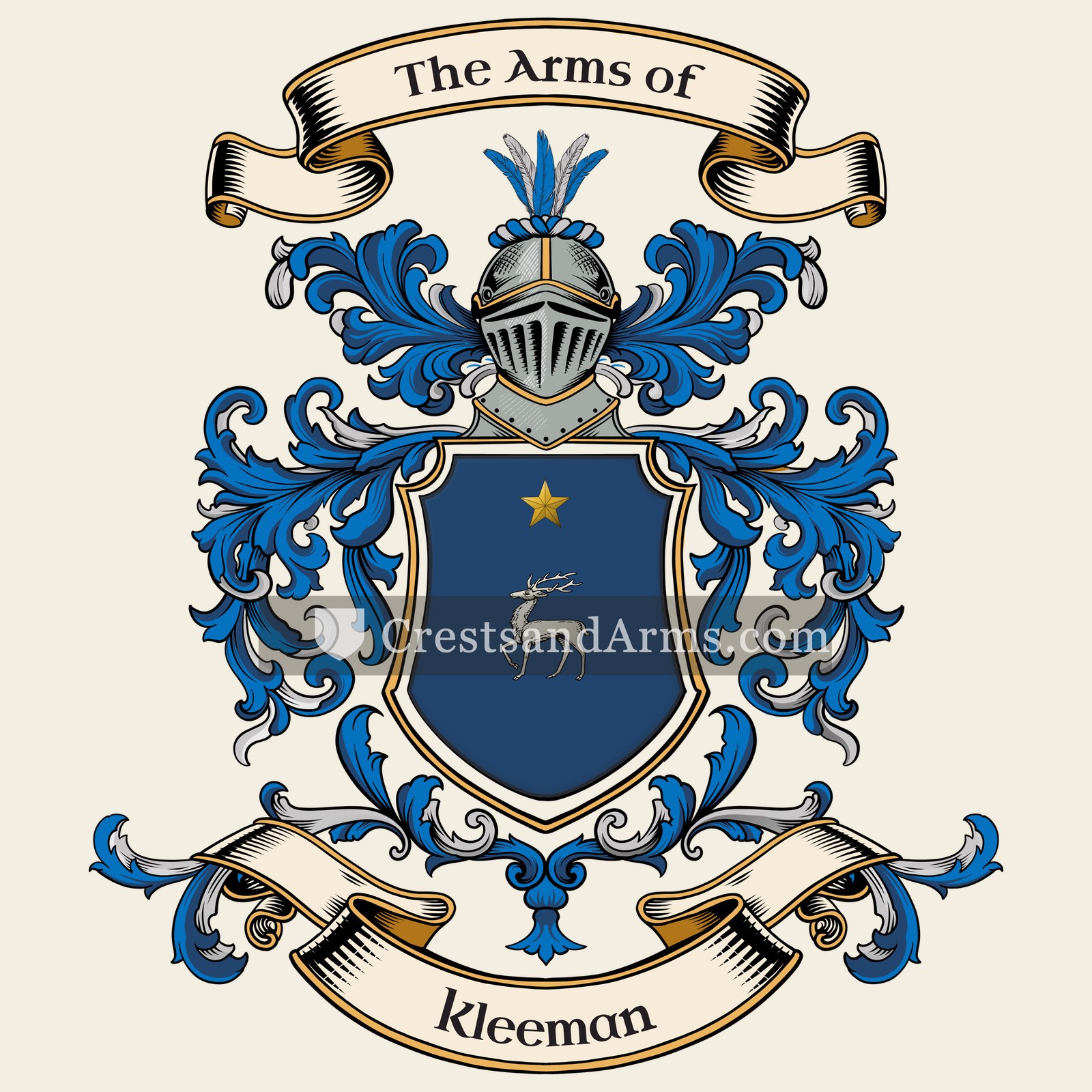 The Kleeman coat of arms, drawn from the recorded blazon