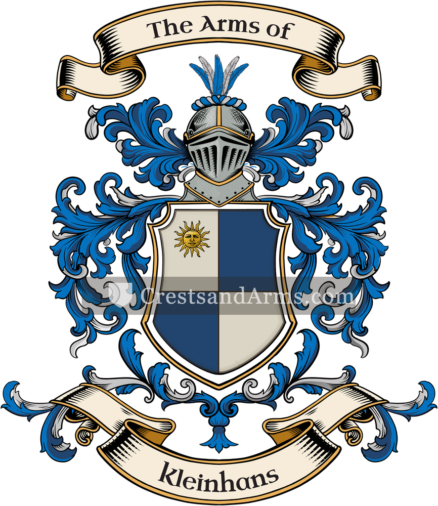 The Kleinhans coat of arms, drawn from the recorded blazon