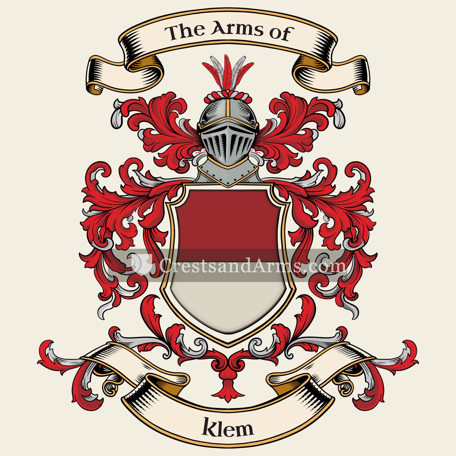 The Klem coat of arms, drawn from the recorded blazon