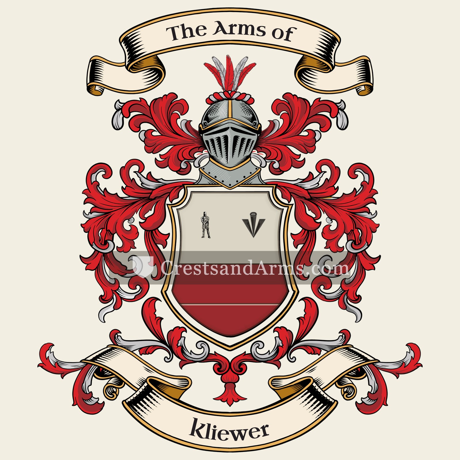 The Kliewer coat of arms, drawn from the recorded blazon