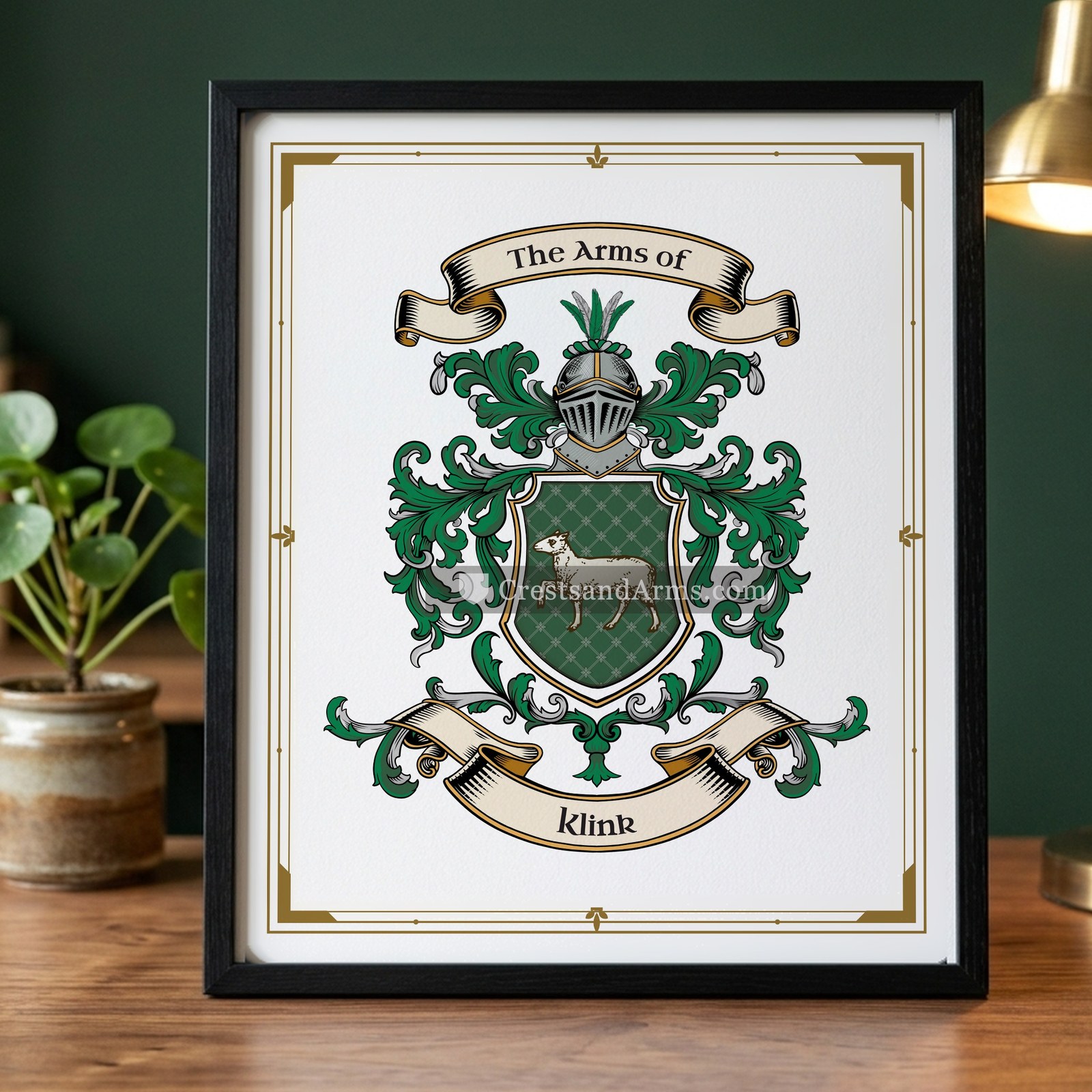 The Klink arms on the framed, black wood