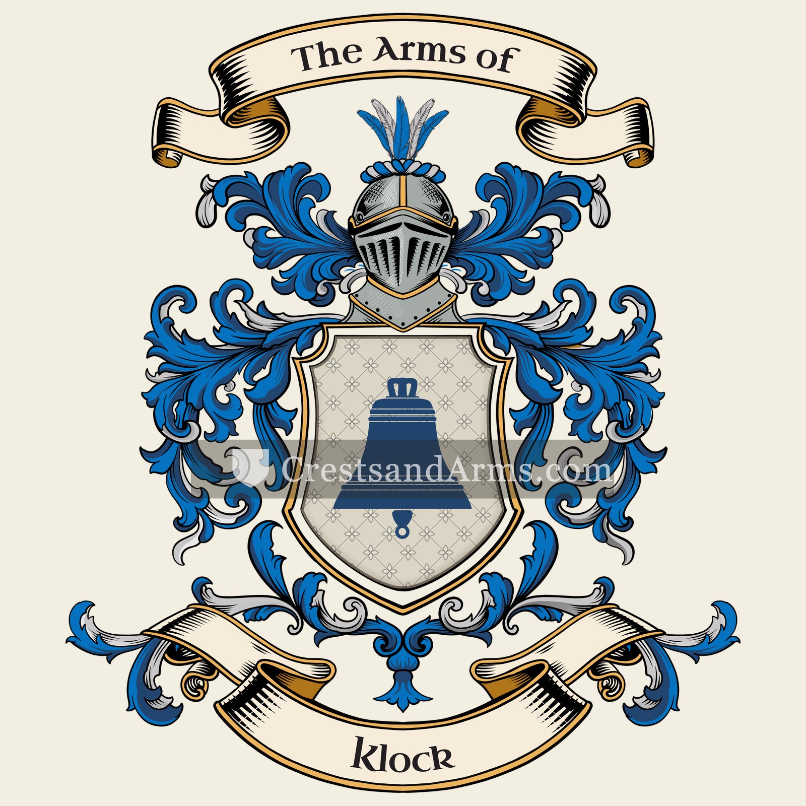The Klock coat of arms, drawn from the recorded blazon