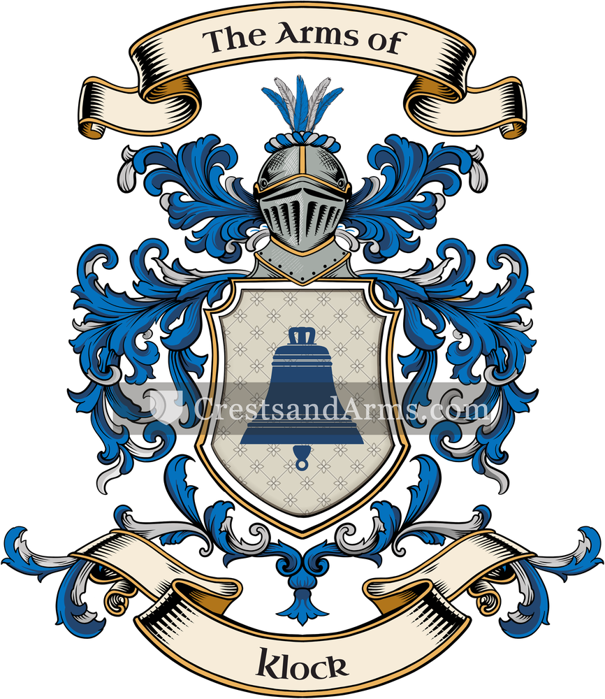 The Klock coat of arms, drawn from the recorded blazon