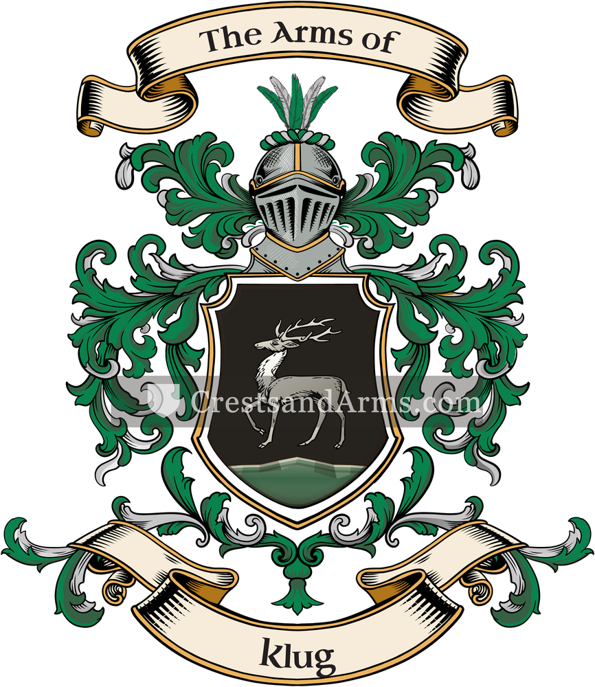 The Klug coat of arms, drawn from the recorded blazon