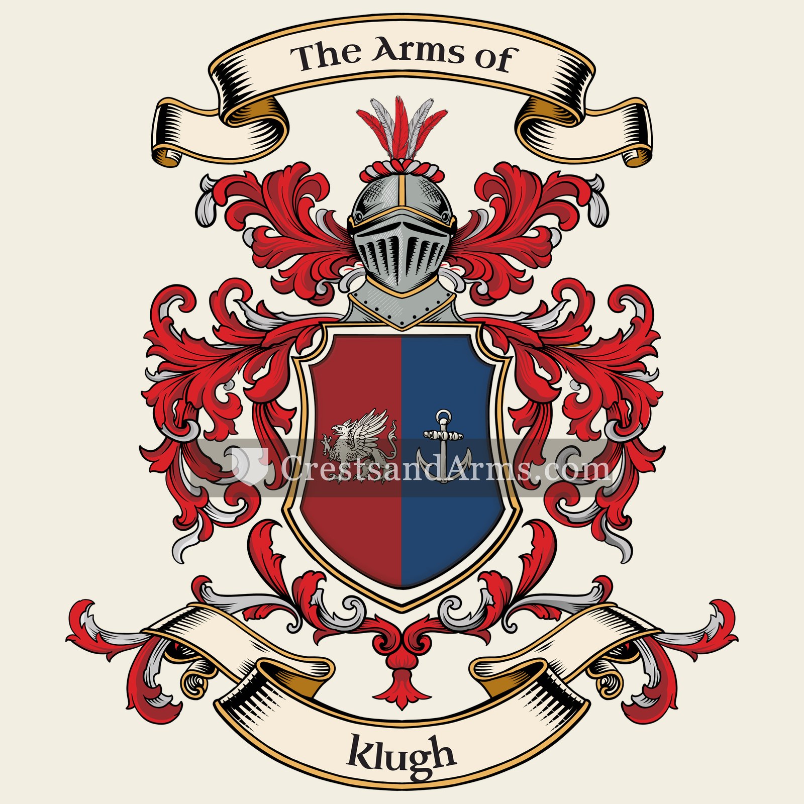 The Klugh coat of arms, drawn from the recorded blazon
