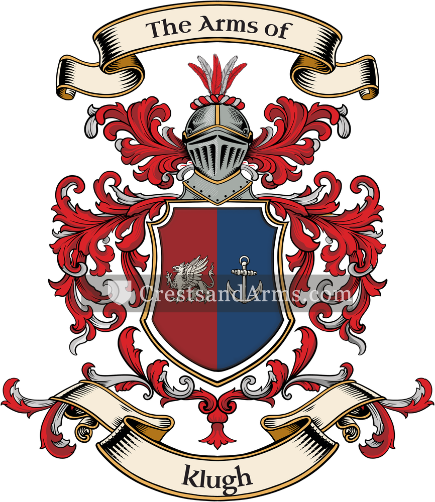 The Klugh coat of arms, drawn from the recorded blazon