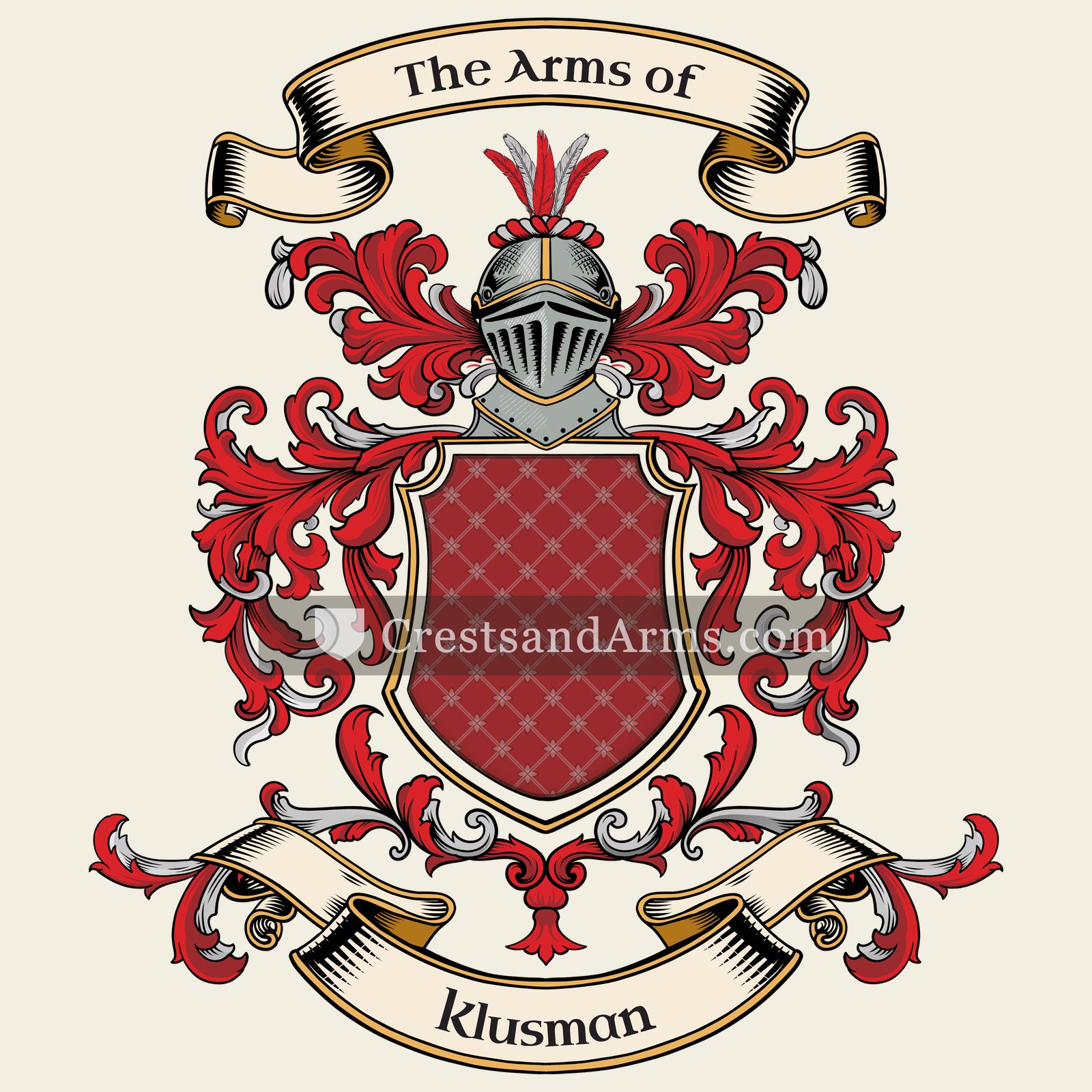 The Klusman coat of arms, drawn from the recorded blazon