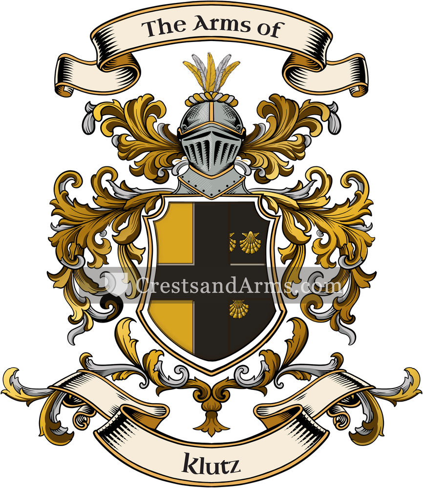 The Klutz coat of arms, drawn from the recorded blazon