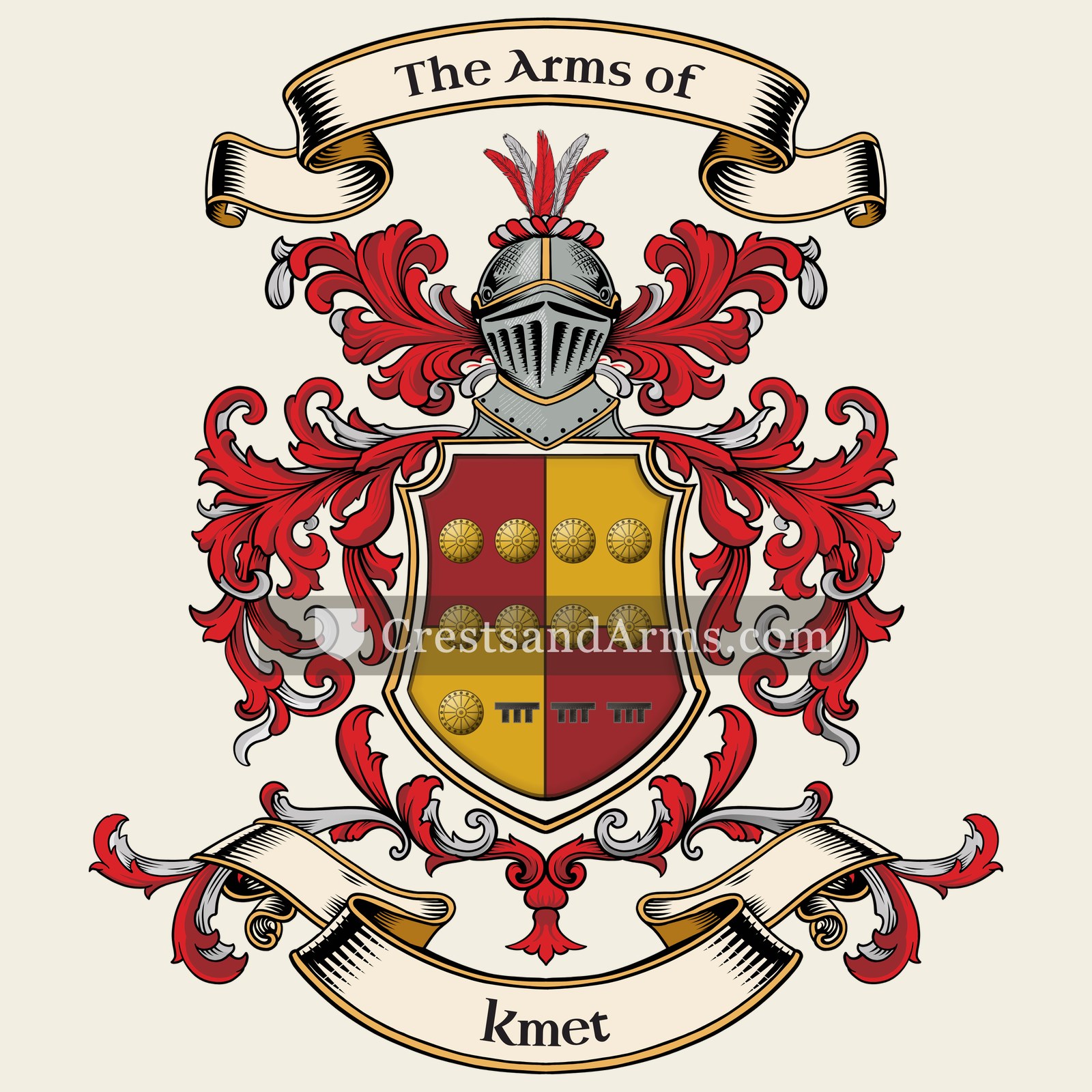 The Kmet coat of arms, drawn from the recorded blazon