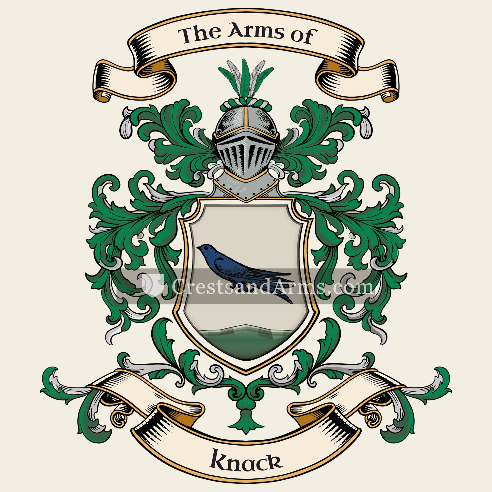 The Knack coat of arms, drawn from the recorded blazon