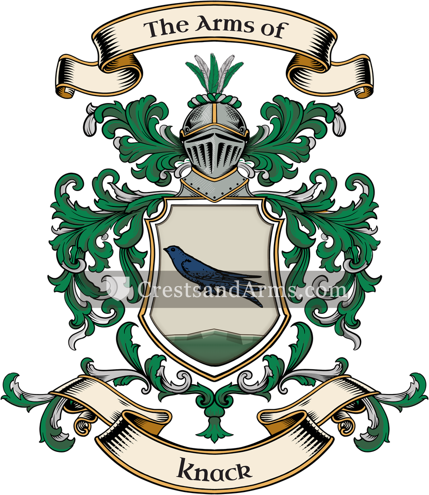 The Knack coat of arms, drawn from the recorded blazon