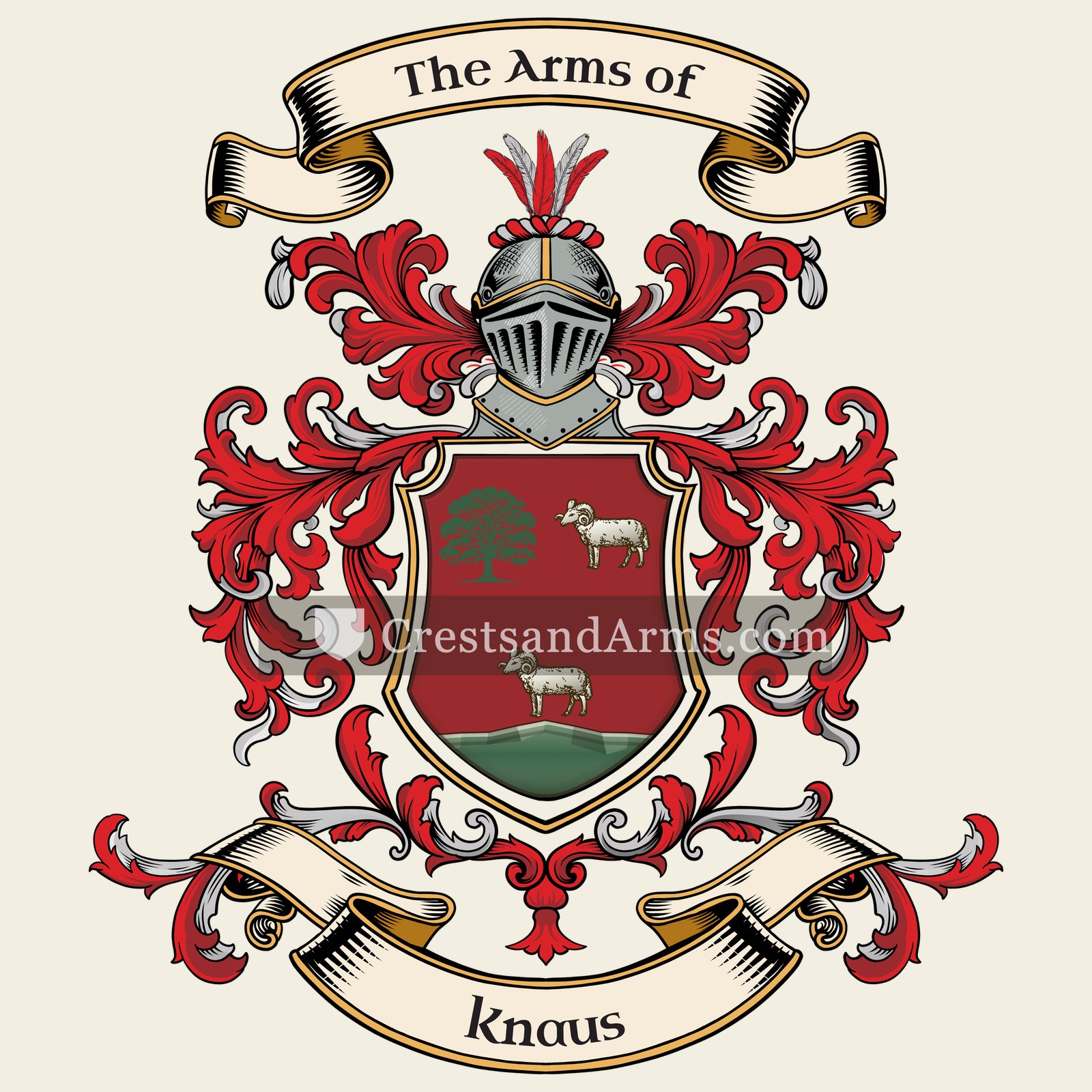 The Knaus coat of arms, drawn from the recorded blazon