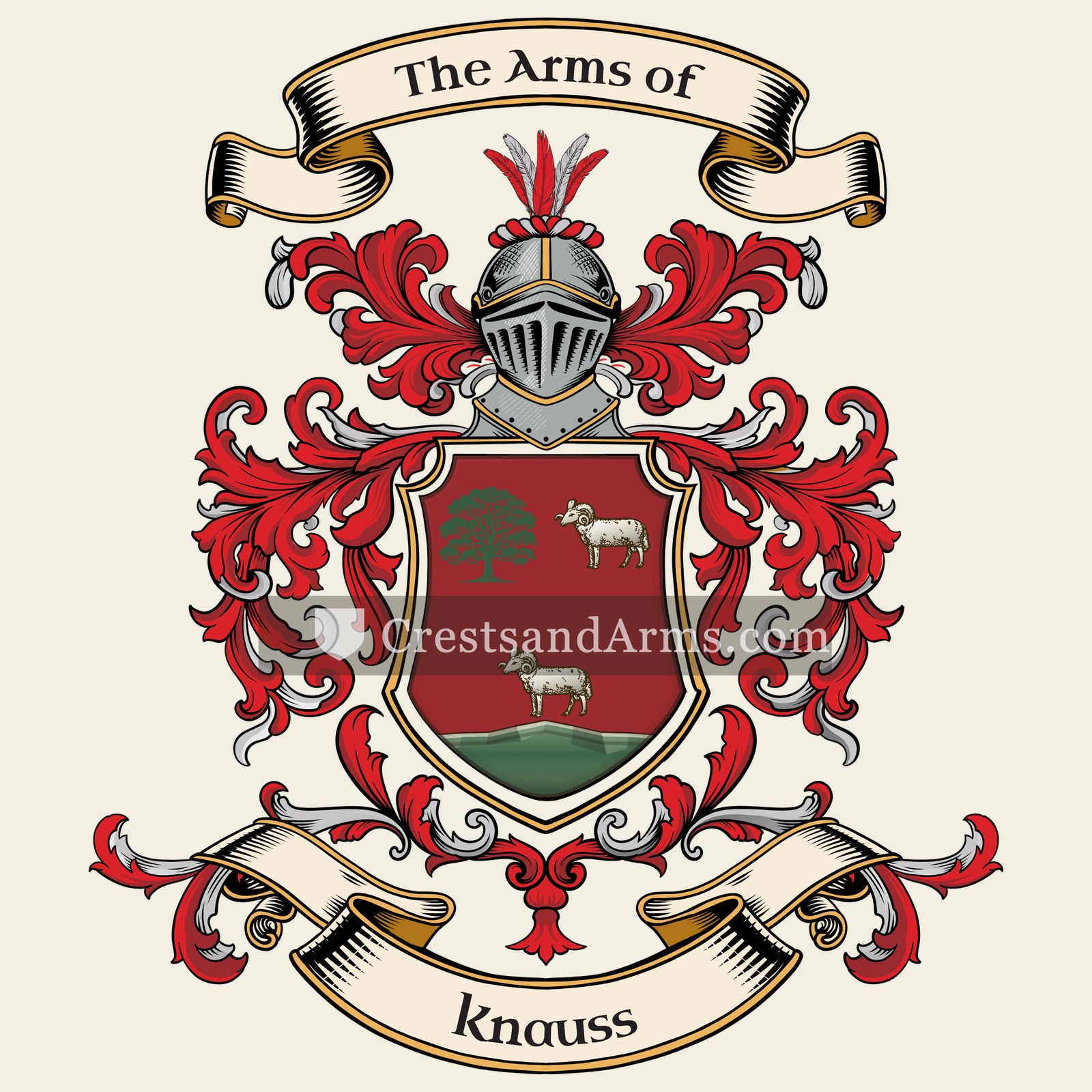 The Knauss coat of arms, drawn from the recorded blazon