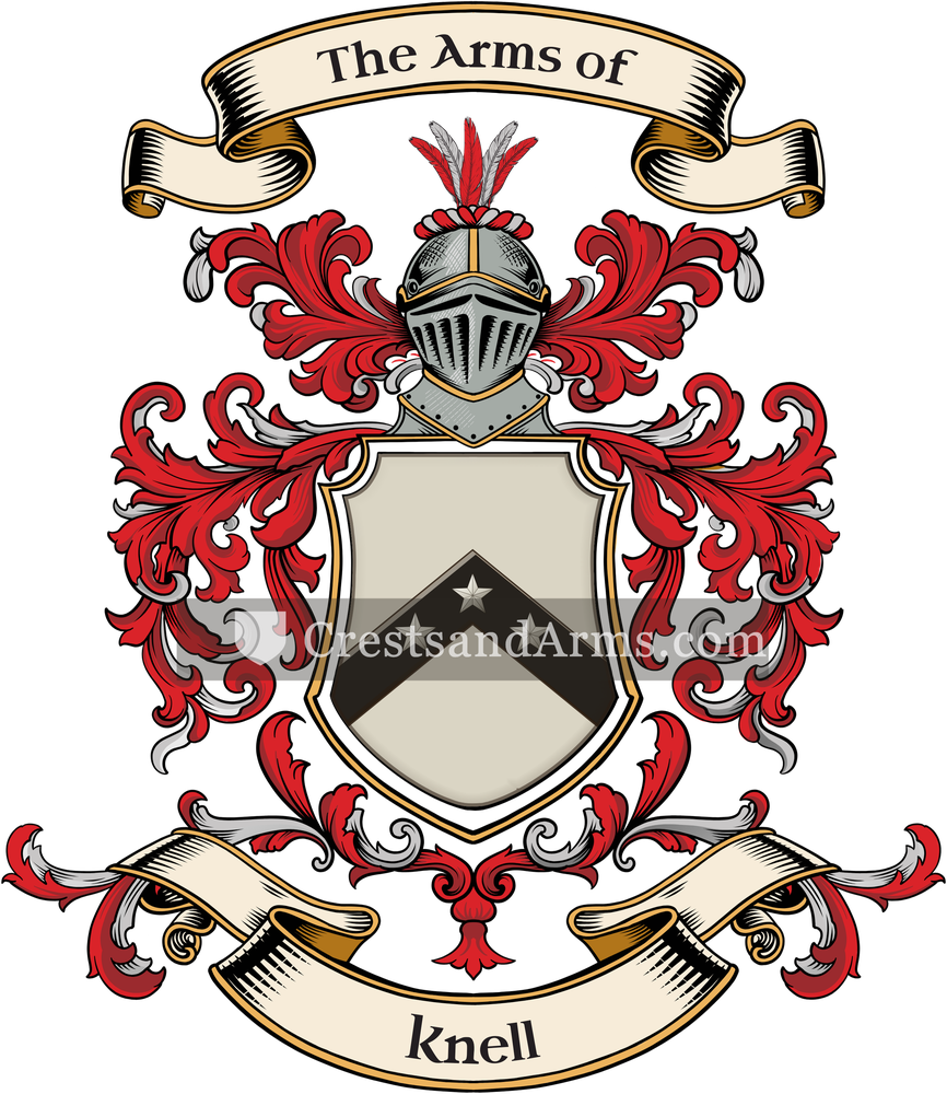 The Knell coat of arms, drawn from the recorded blazon