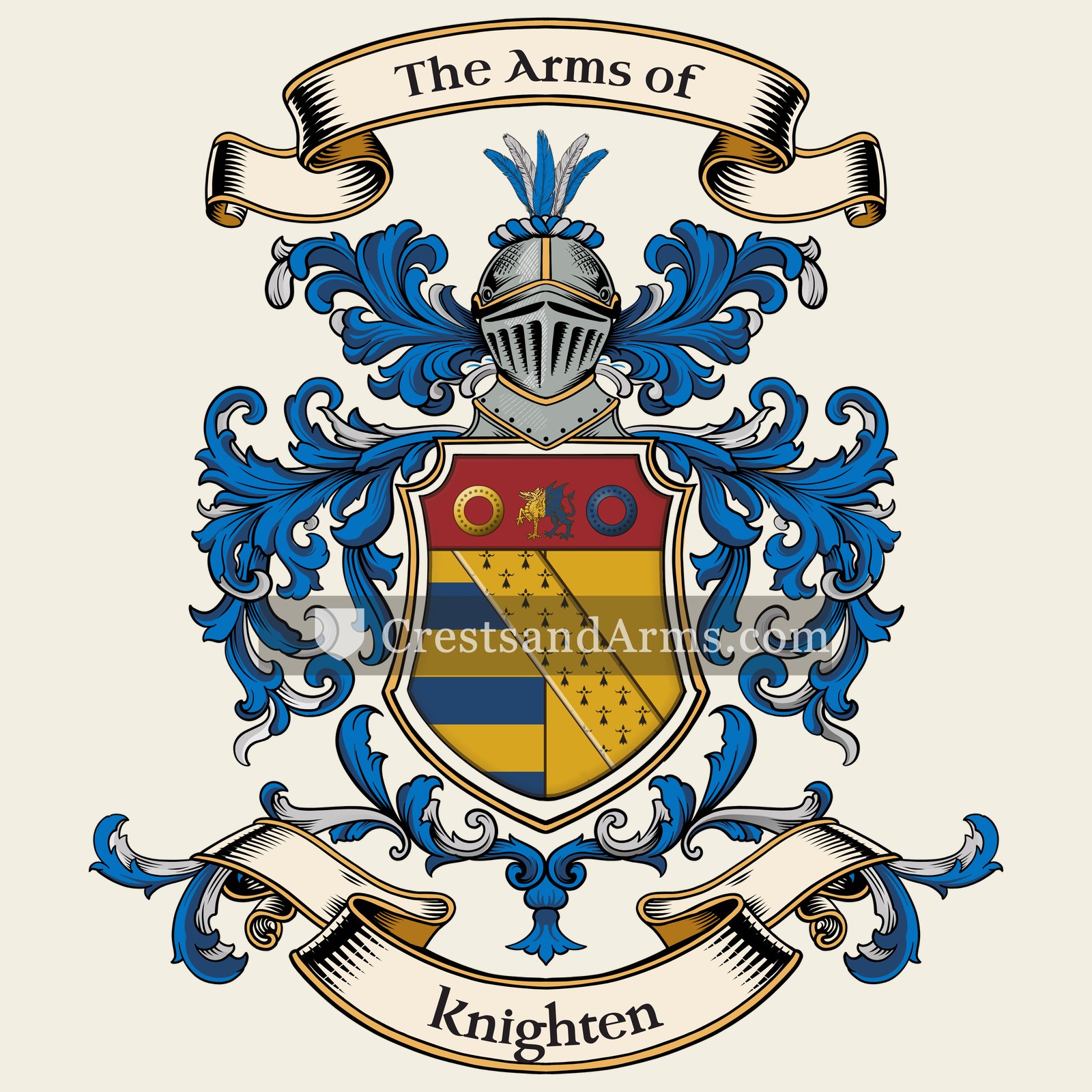 The Knighten coat of arms, drawn from the recorded blazon