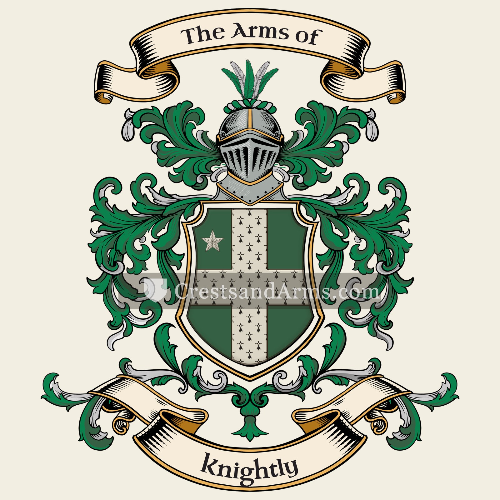The Knightly coat of arms, drawn from the recorded blazon
