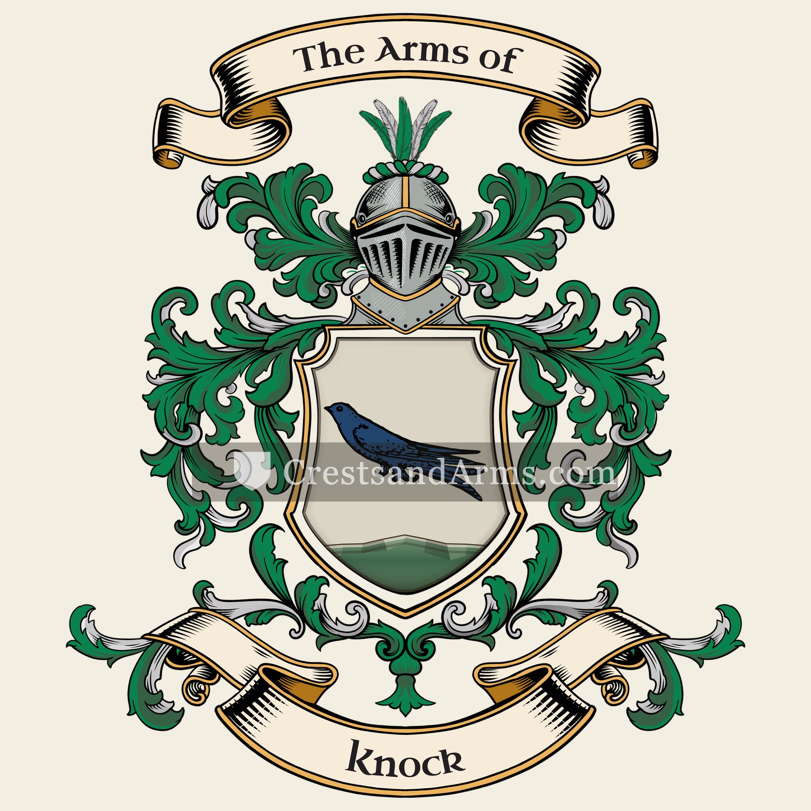 The Knock coat of arms, drawn from the recorded blazon