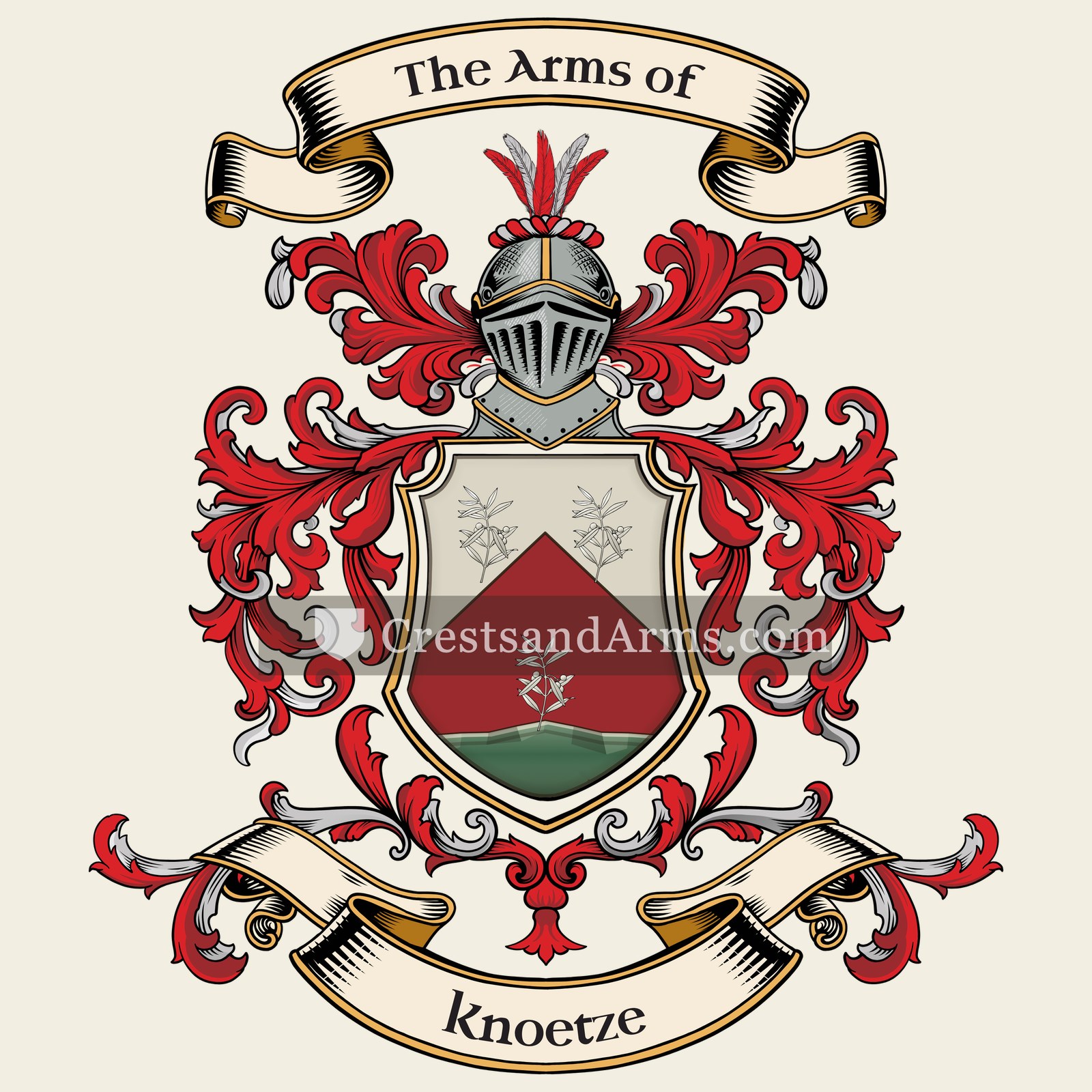 The Knoetze coat of arms, drawn from the recorded blazon