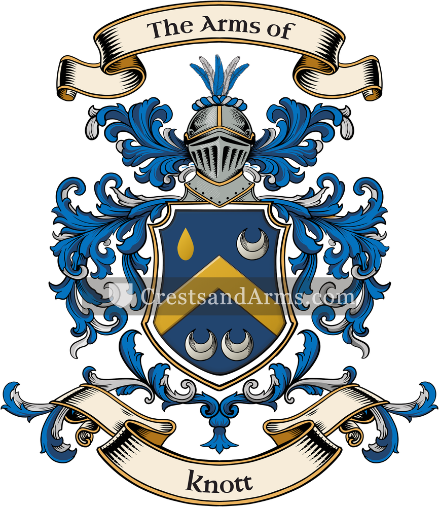 The Knott coat of arms, drawn from the recorded blazon