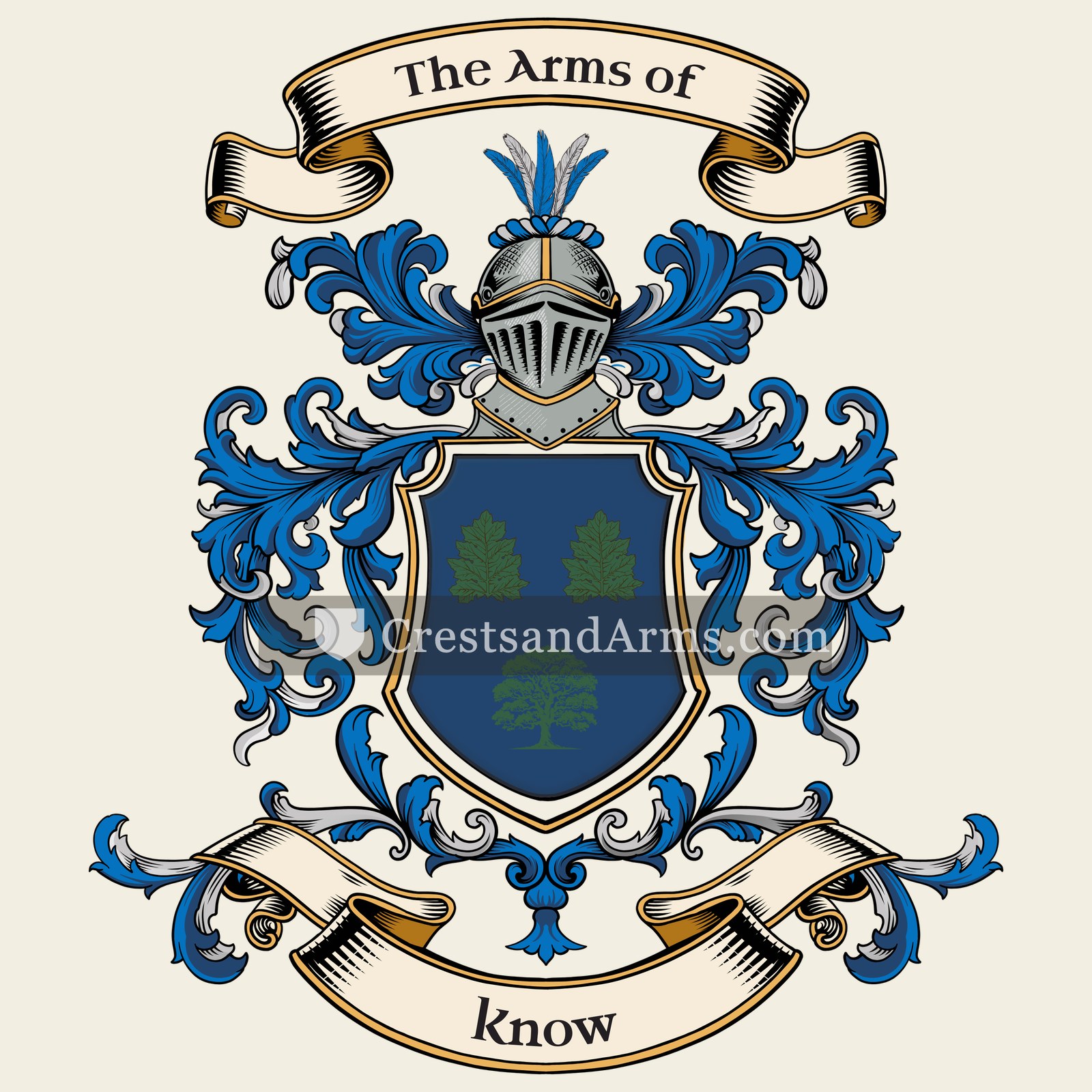 The Know coat of arms, drawn from the recorded blazon