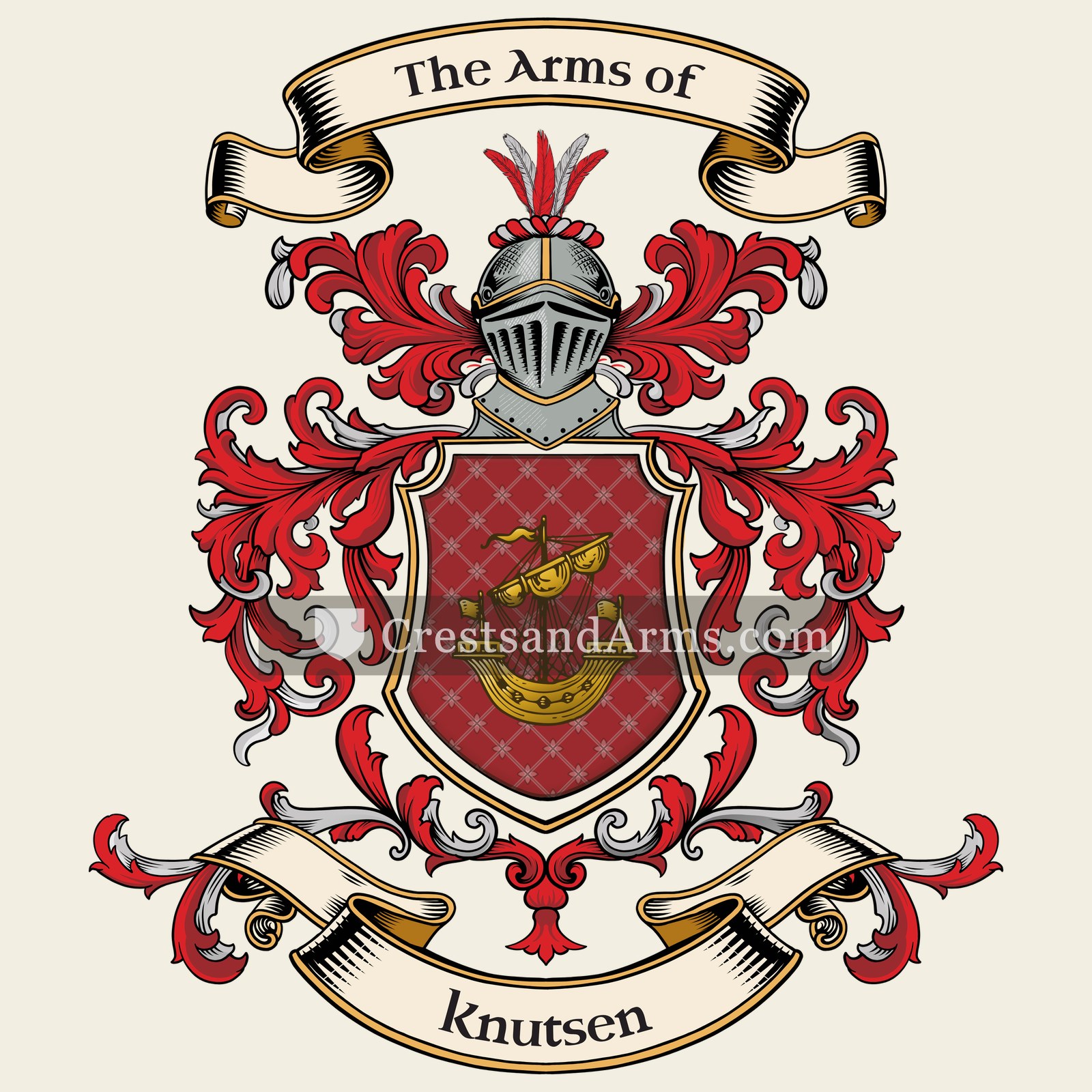 The Knutsen coat of arms, drawn from the recorded blazon
