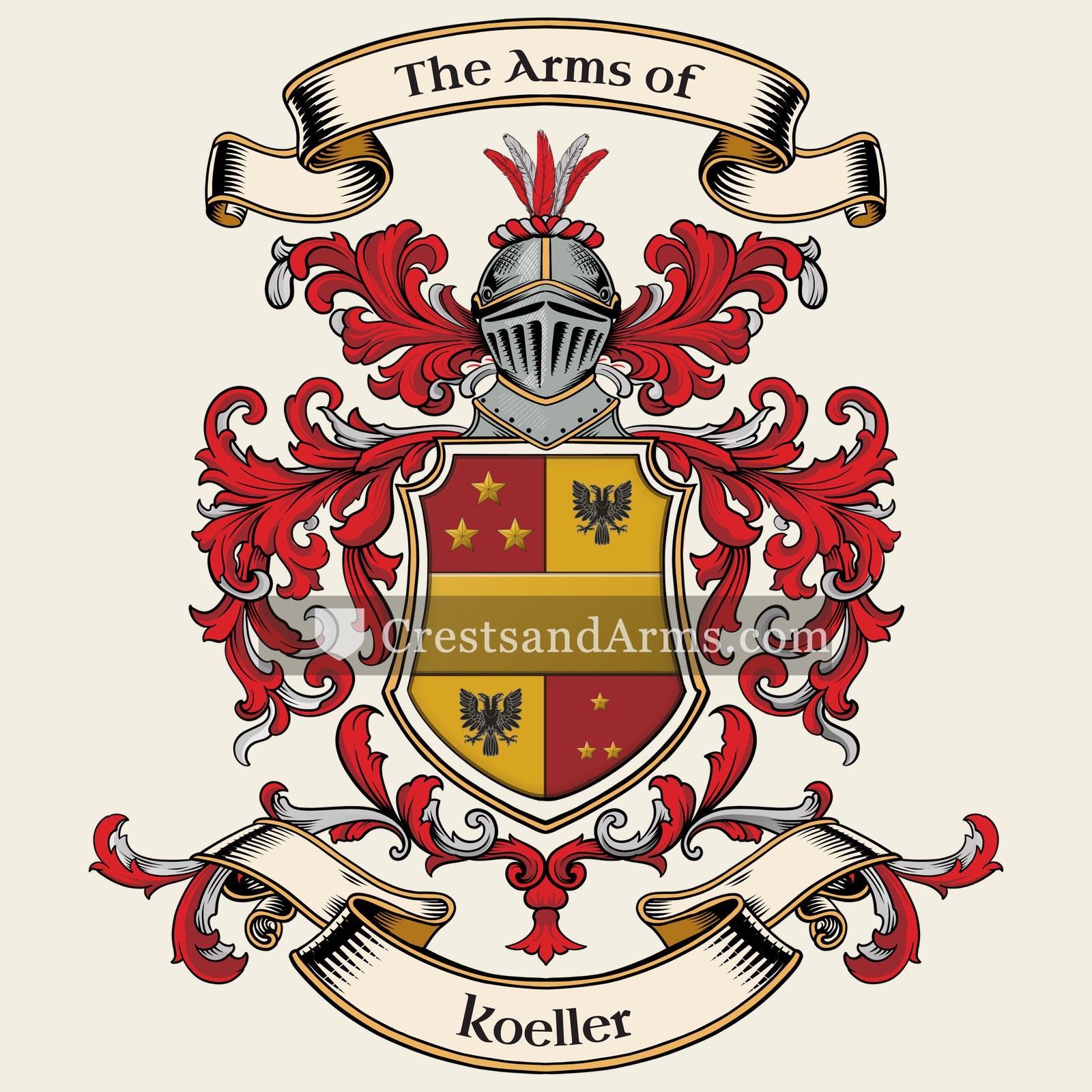 The Koeller coat of arms, drawn from the recorded blazon