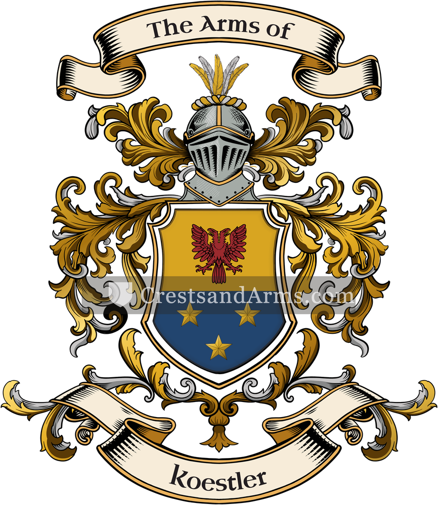 The Koestler coat of arms, drawn from the recorded blazon