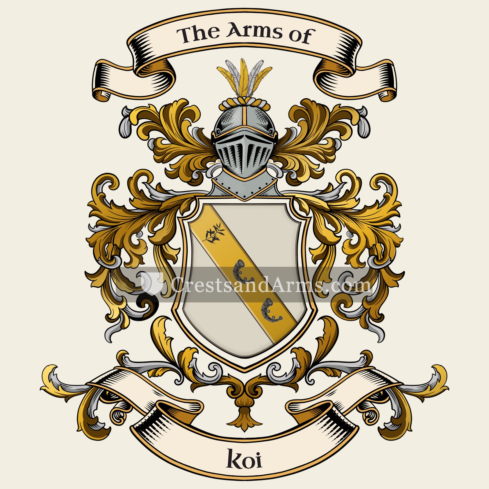 The Koi coat of arms, drawn from the recorded blazon