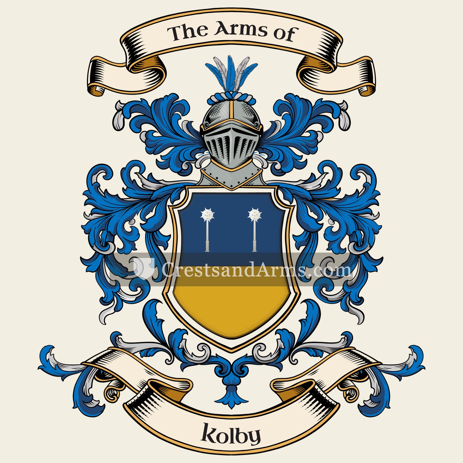 The Kolby coat of arms, drawn from the recorded blazon
