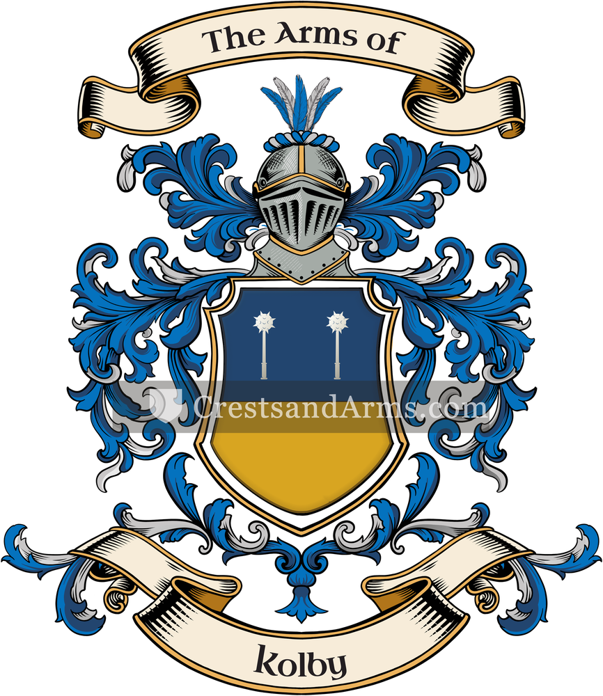 The Kolby coat of arms, drawn from the recorded blazon