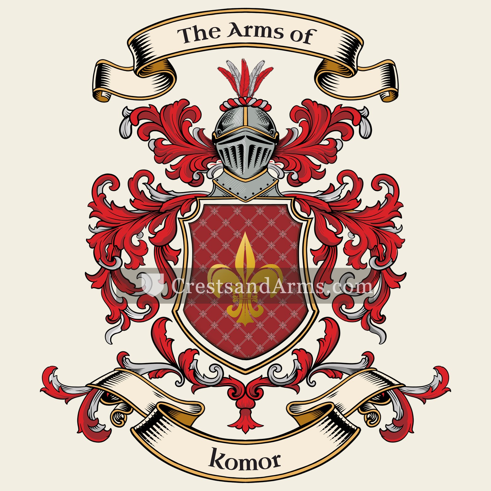 The Komor coat of arms, drawn from the recorded blazon